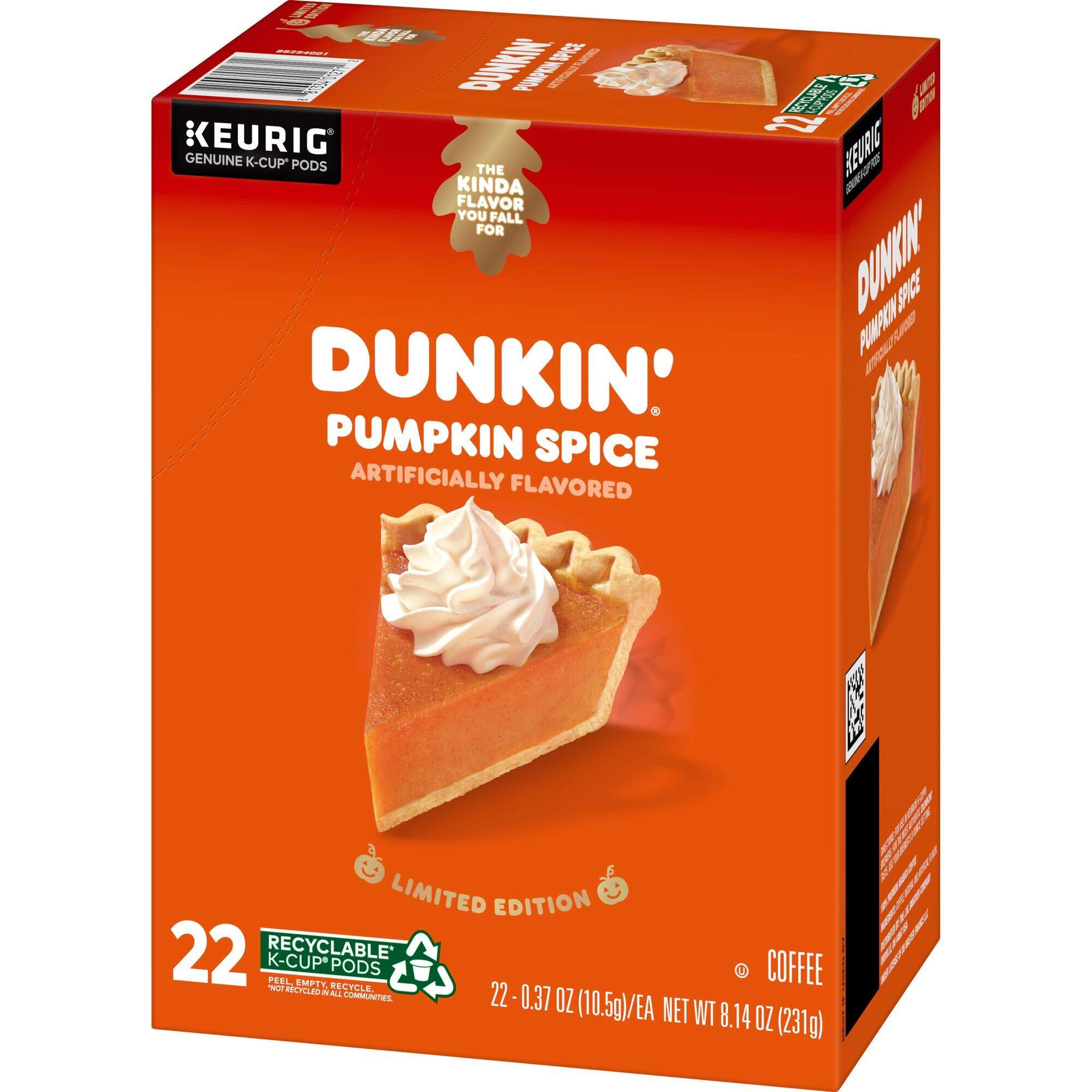 Dunkin' Pumpkin Spice Flavored Coffee, 22 Keurig K-Cup Pods