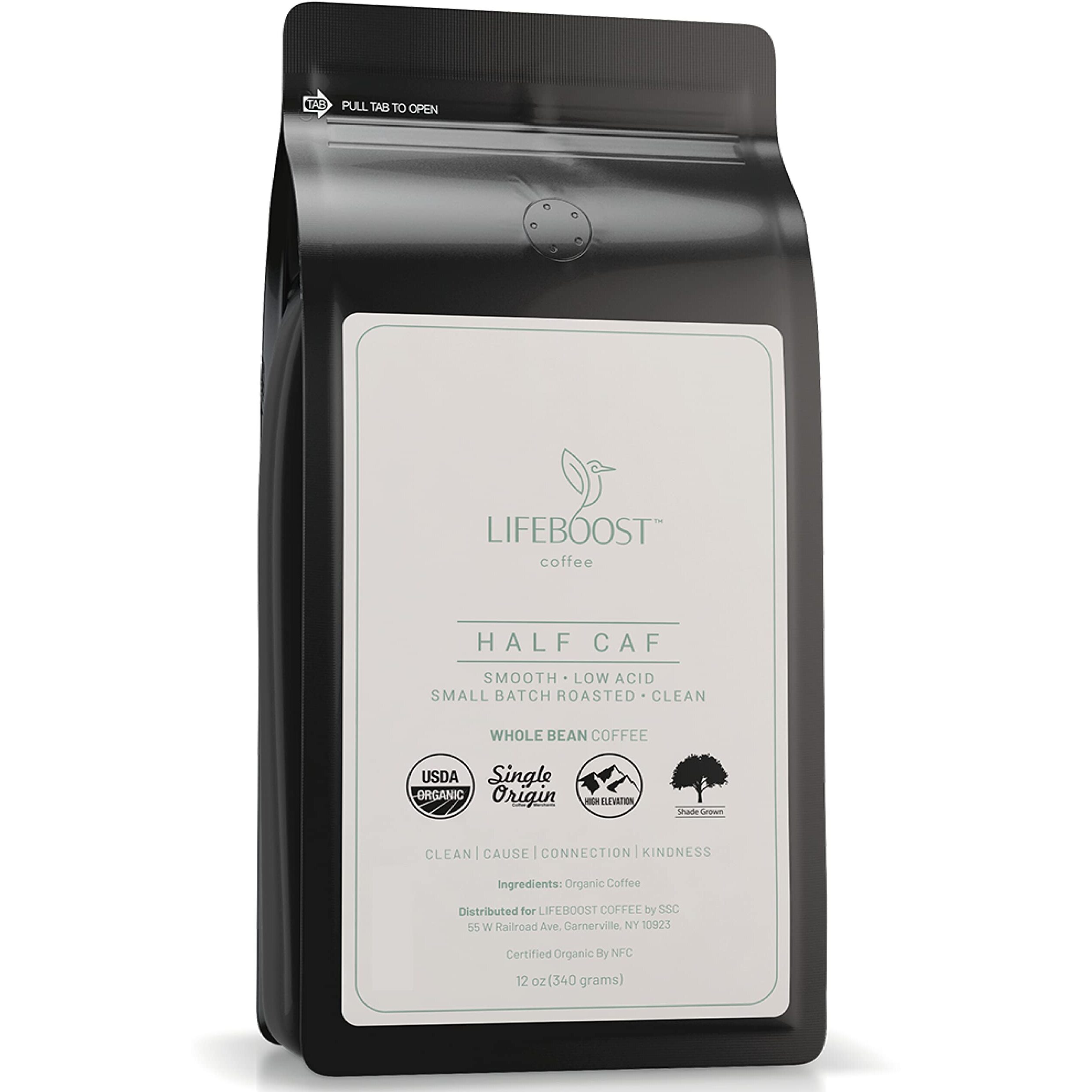 Lifeboost Coffee Half Caff Whole Bean Coffee - Low Acid Single Origin Usda Organic Coffee - Non-Gmo Whole Bean Coffee Third Party Tested For Mycotoxins & Pesticides - 12 Ounces