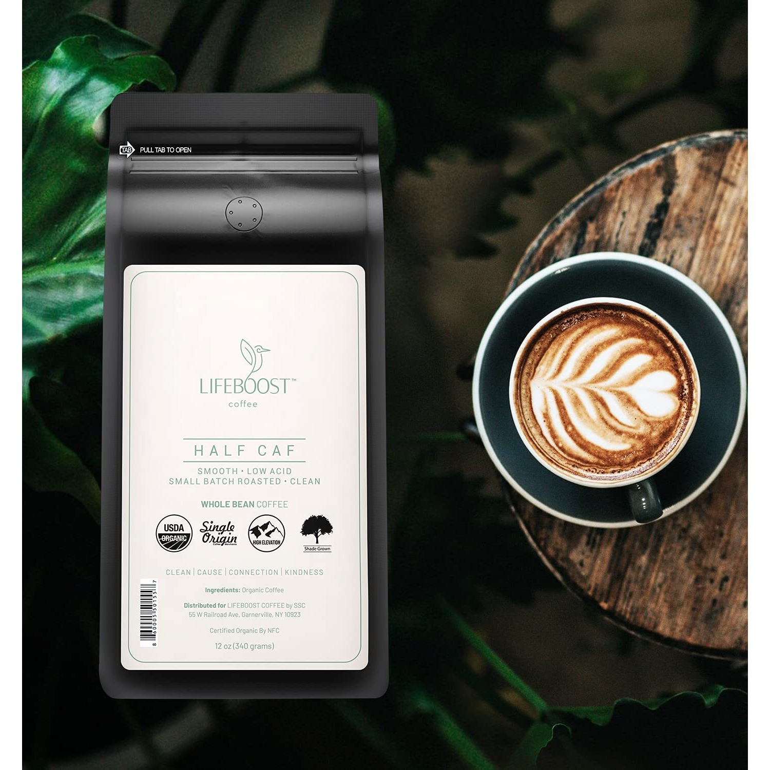 Lifeboost Coffee Half Caff Whole Bean Coffee - Low Acid Single Origin Usda Organic Coffee - Non-Gmo Whole Bean Coffee Third Party Tested For Mycotoxins & Pesticides - 12 Ounces