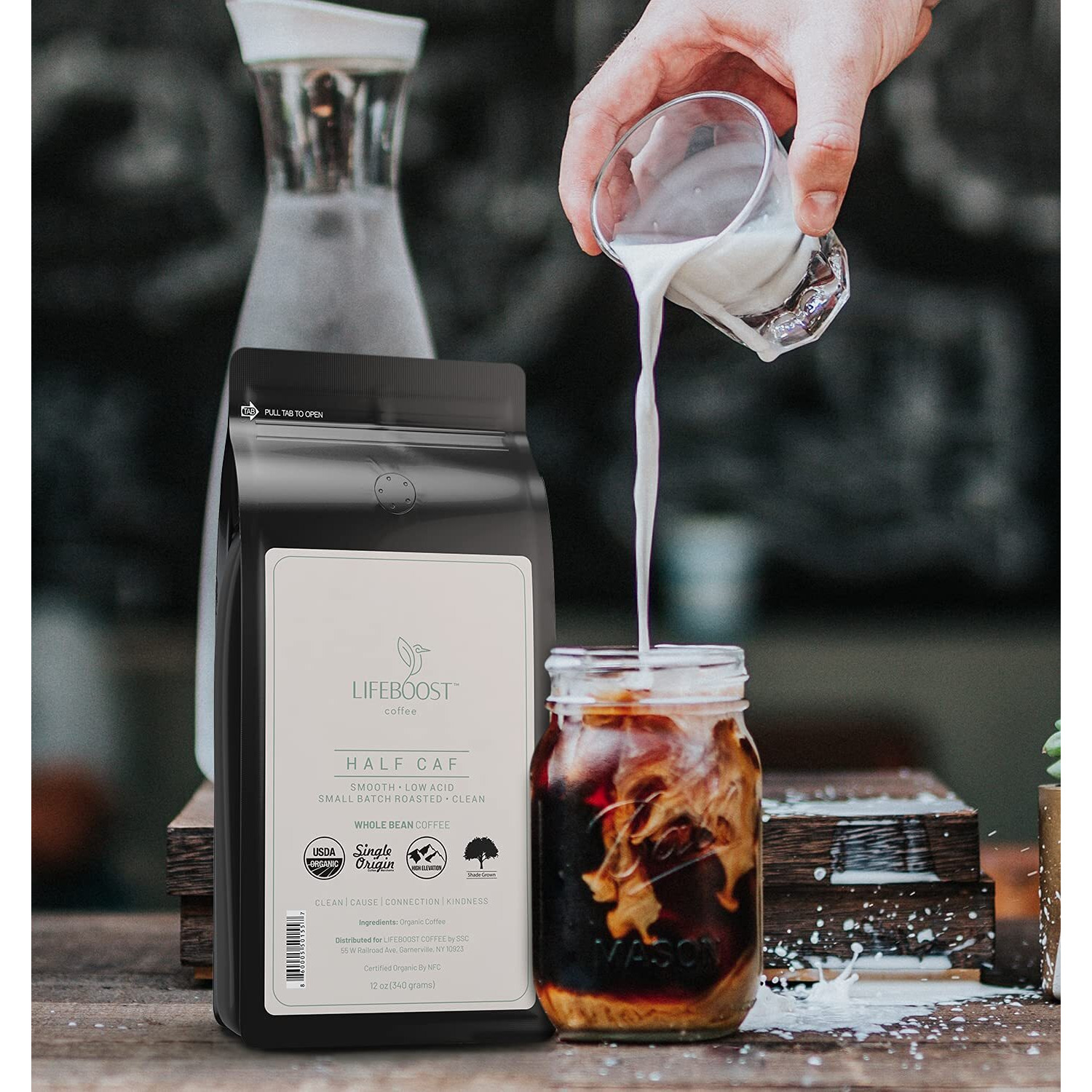 Lifeboost Coffee Half Caff Whole Bean Coffee - Low Acid Single Origin Usda Organic Coffee - Non-Gmo Whole Bean Coffee Third Party Tested For Mycotoxins & Pesticides - 12 Ounces