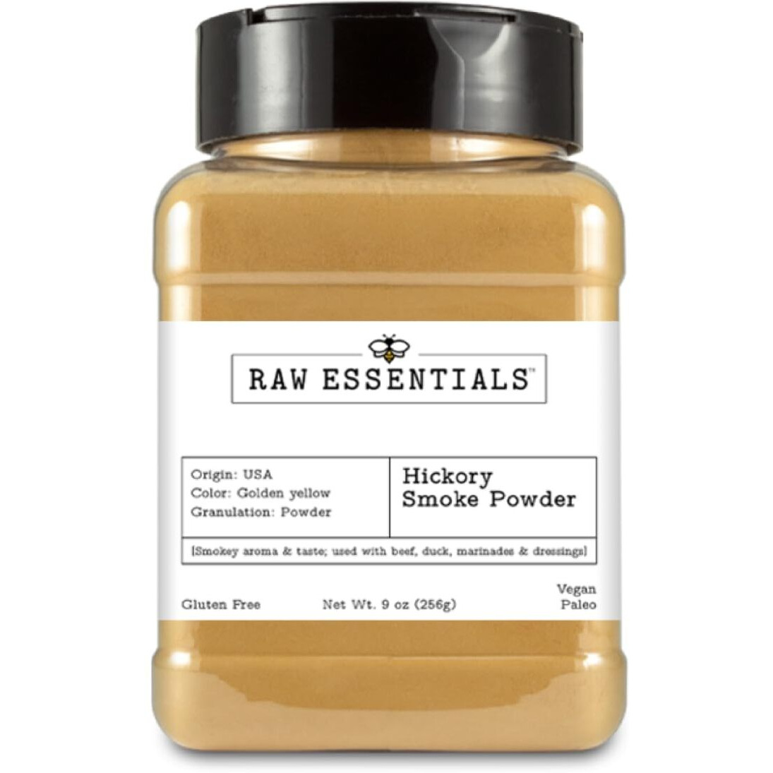 Raw Essentials Hickory Smoke Powder | Specialty Spice For Smoky Flavor Without Barbecuing | Ideal For Sauces, Marinades, Dressings, Beef, And Duck | 9 Ounce Bottle