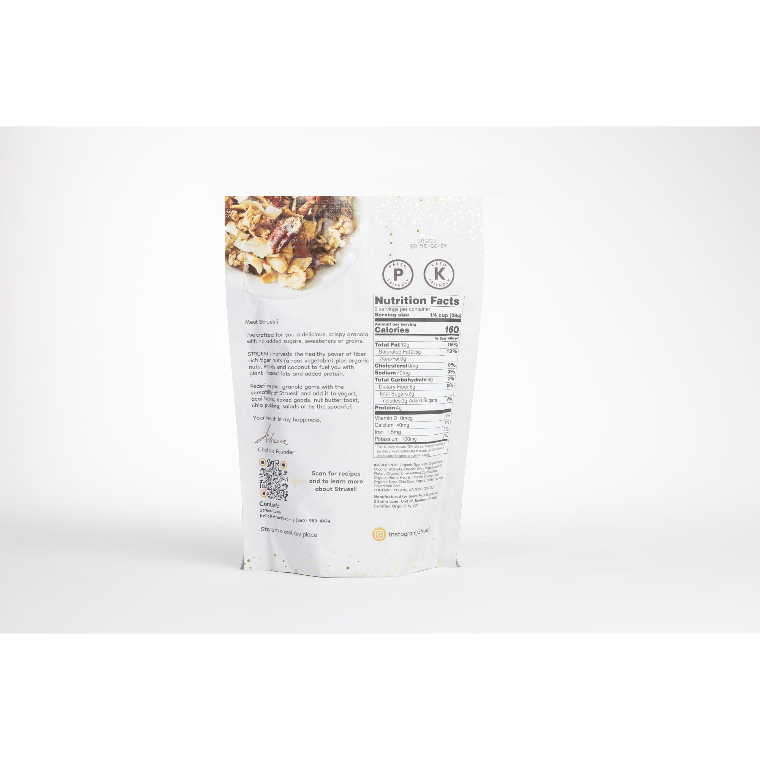 Struesli - Organic Original Granola Redefined | No Added Sweeteners, No Grains | Keto & Paleo Friendly | Gluten-Free, Grain-Free, Sugar-Free | Healthy Adult Snack | High-Fiber, Nutrient-Rich, Satisfying Crunch