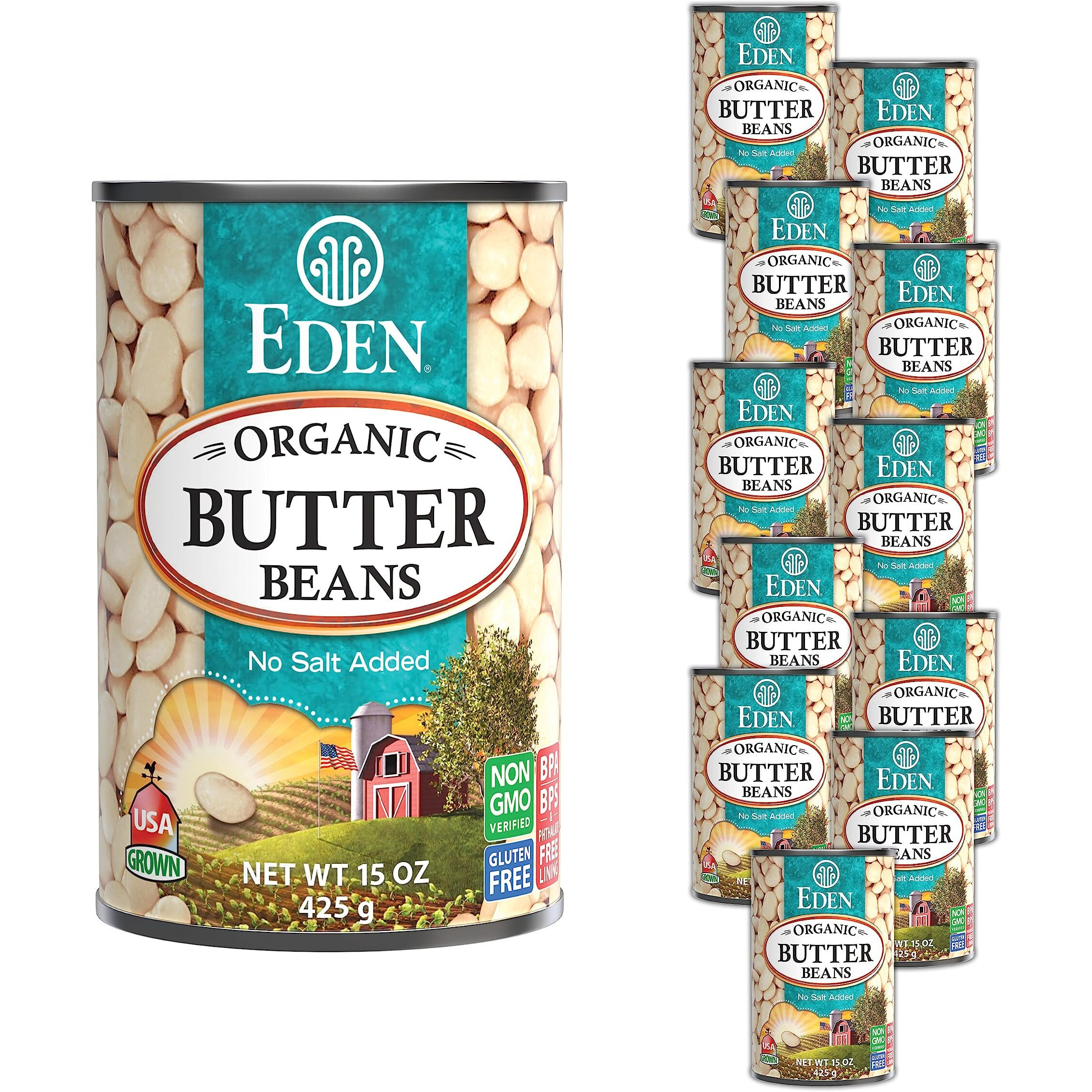 Eden Organic Butter Beans, (Baby Lima Beans), No Salt Added, Usa Grown, Non Gmo, 15 Oz (12-Pack)
