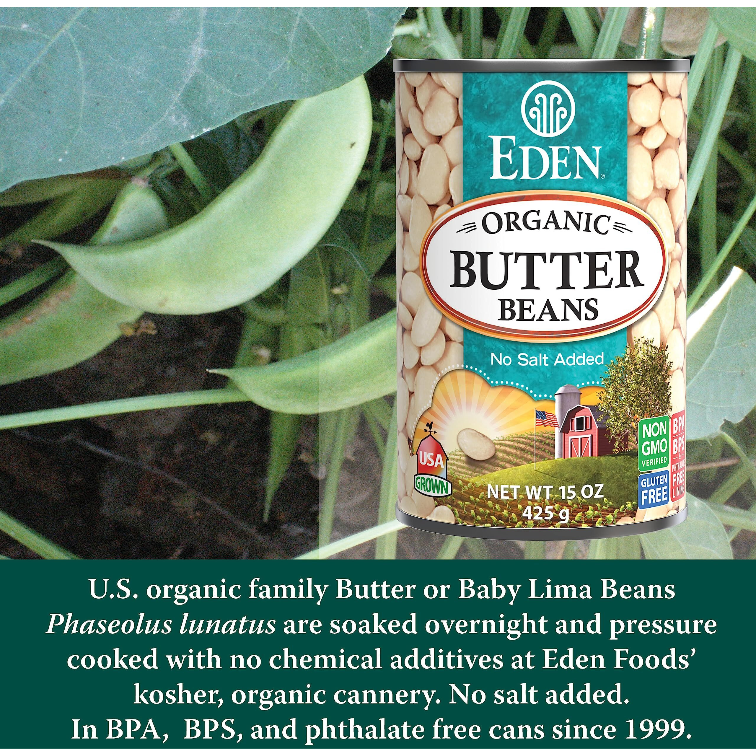 Eden Organic Butter Beans, (Baby Lima Beans), No Salt Added, Usa Grown, Non Gmo, 15 Oz (12-Pack)