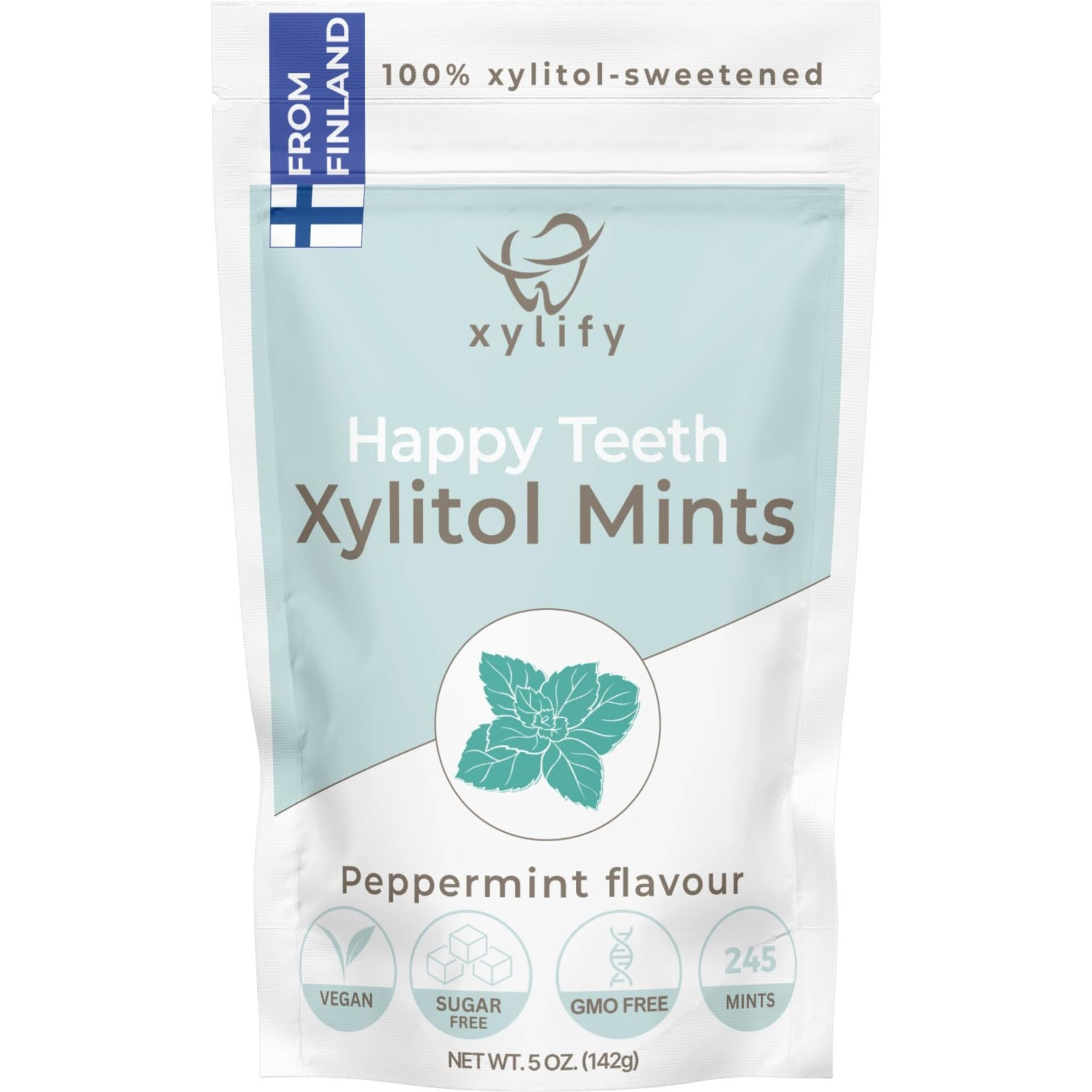 Xylitol Mints For Oral Care - Peppermint Flavor, 100% Xylitol Sweetened, Sugar Free Candy, Happy Teeth Dental Mints From Finland, 5Oz - 245 Mints