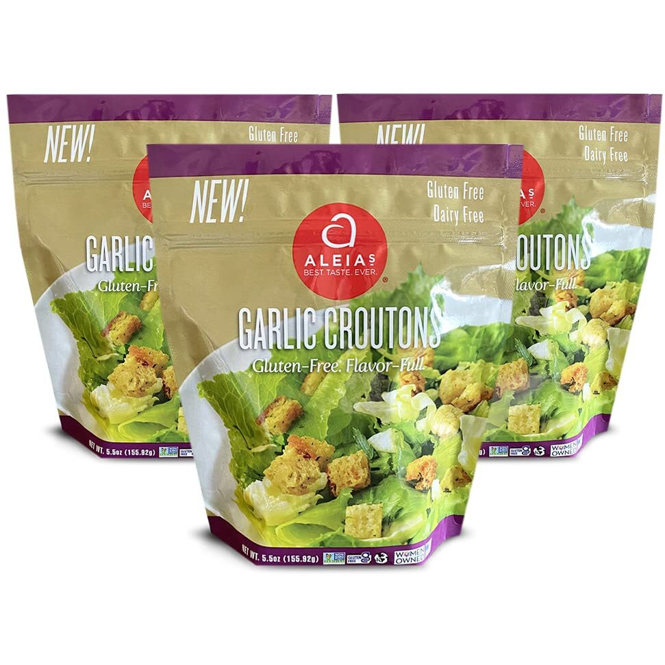 Aleia's Best. Taste. Ever. Garlic Croutons - 5.5 Oz / 3 Pack - Seasoned Croutons For Salads And Soups, Gluten-Free, Dairy-Free, Soy-Free, Low Sodium, No Msg, No Preservatives, Kosher