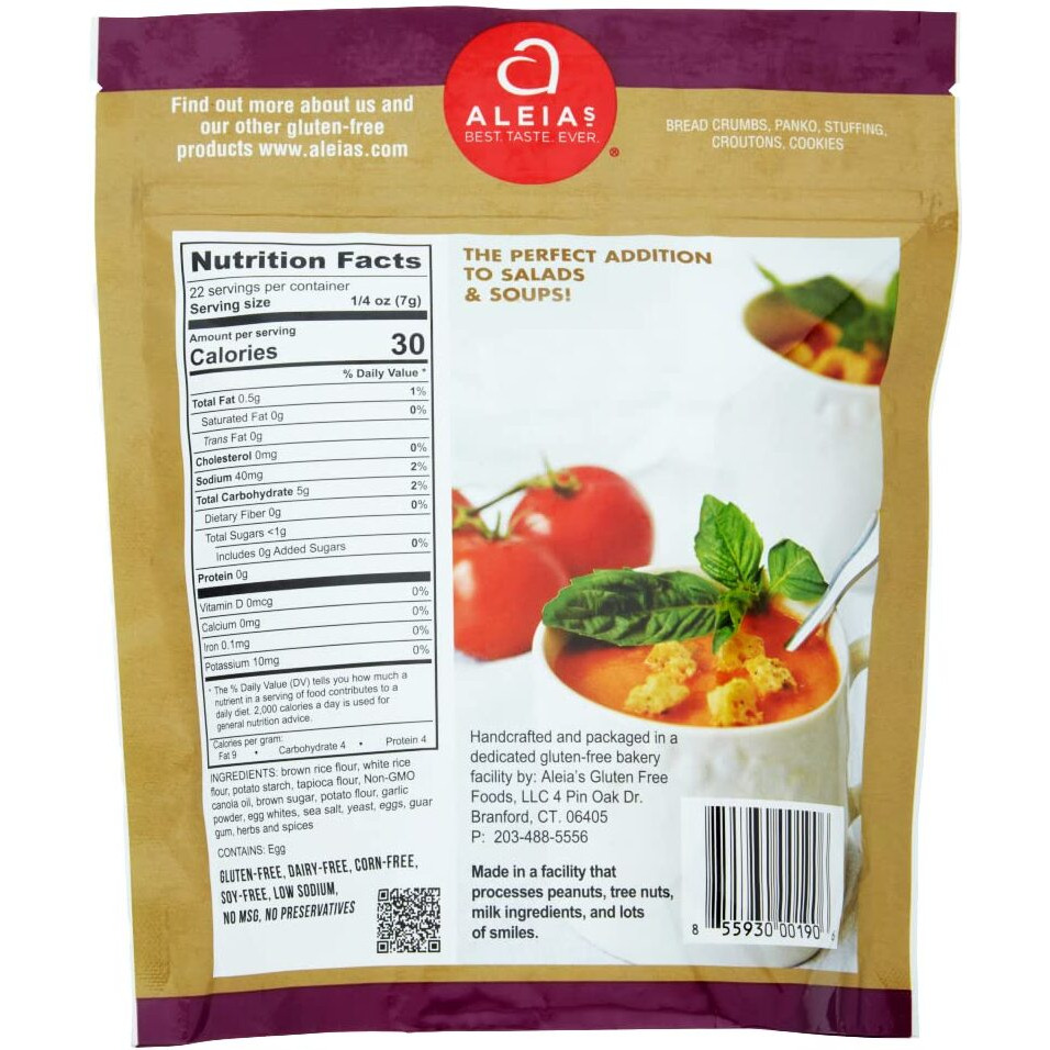 Aleia's Best. Taste. Ever. Garlic Croutons - 5.5 Oz / 3 Pack - Seasoned Croutons For Salads And Soups, Gluten-Free, Dairy-Free, Soy-Free, Low Sodium, No Msg, No Preservatives, Kosher