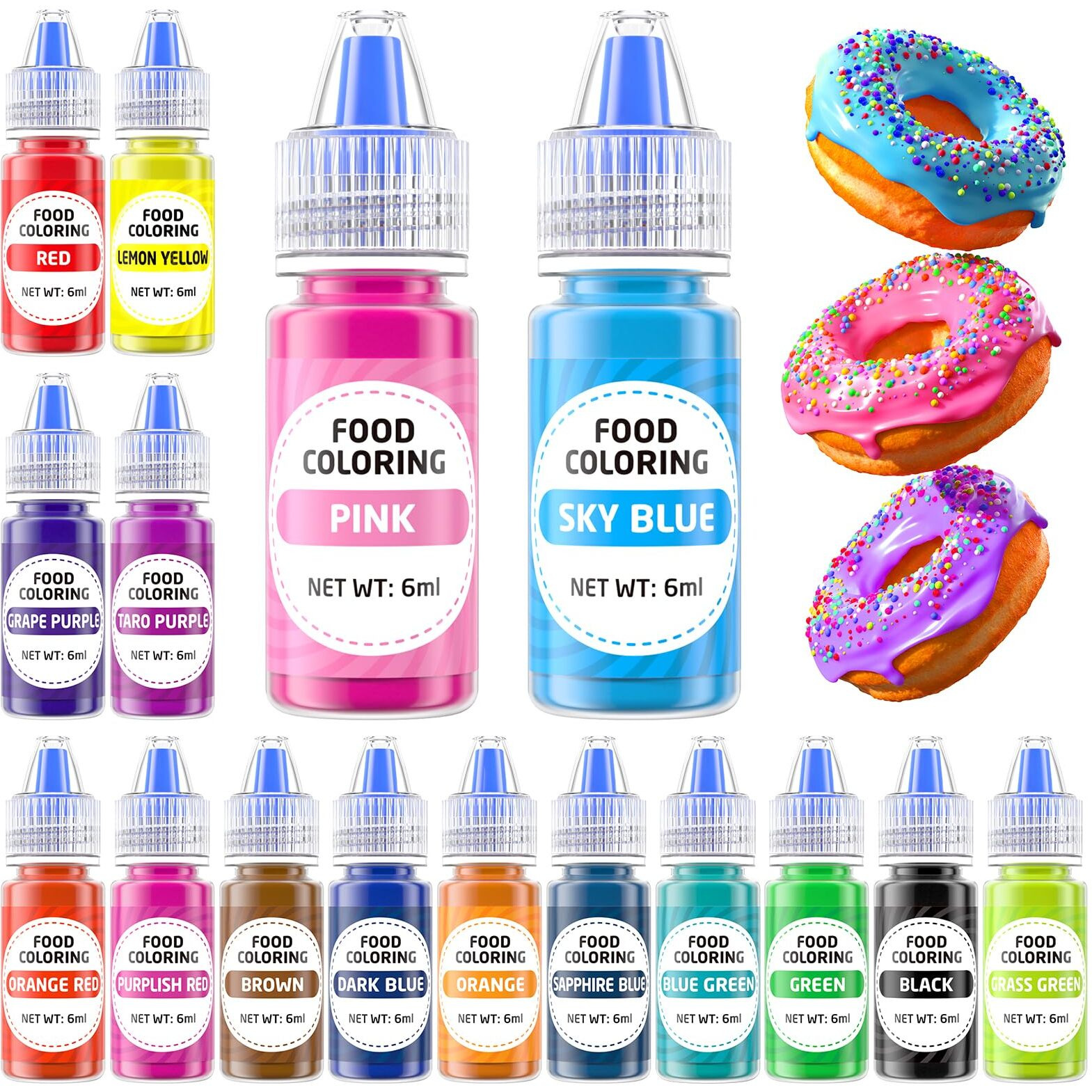 Food Coloring Cake Decorating Set - 16 Vibrant Color Food Grade Food Dye Liquid Edible Tasteless Concentrated Neon Icing Colors For Baking Macaron Frosting Fondant Cookie-6 Ml/Bottles