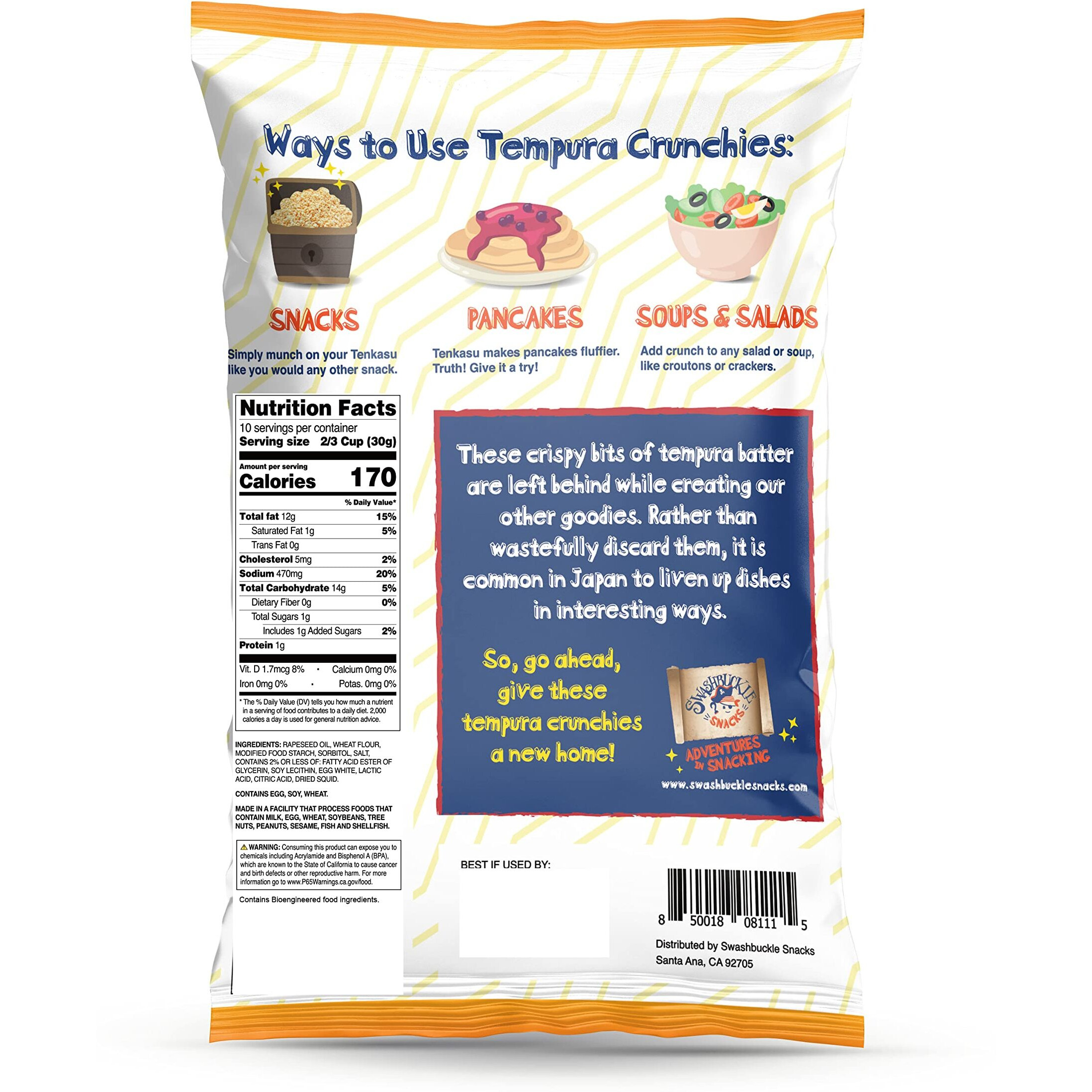 Swashbuckle Snacks Tenkasu Tempura Bits 10.58Oz, Made In Japan