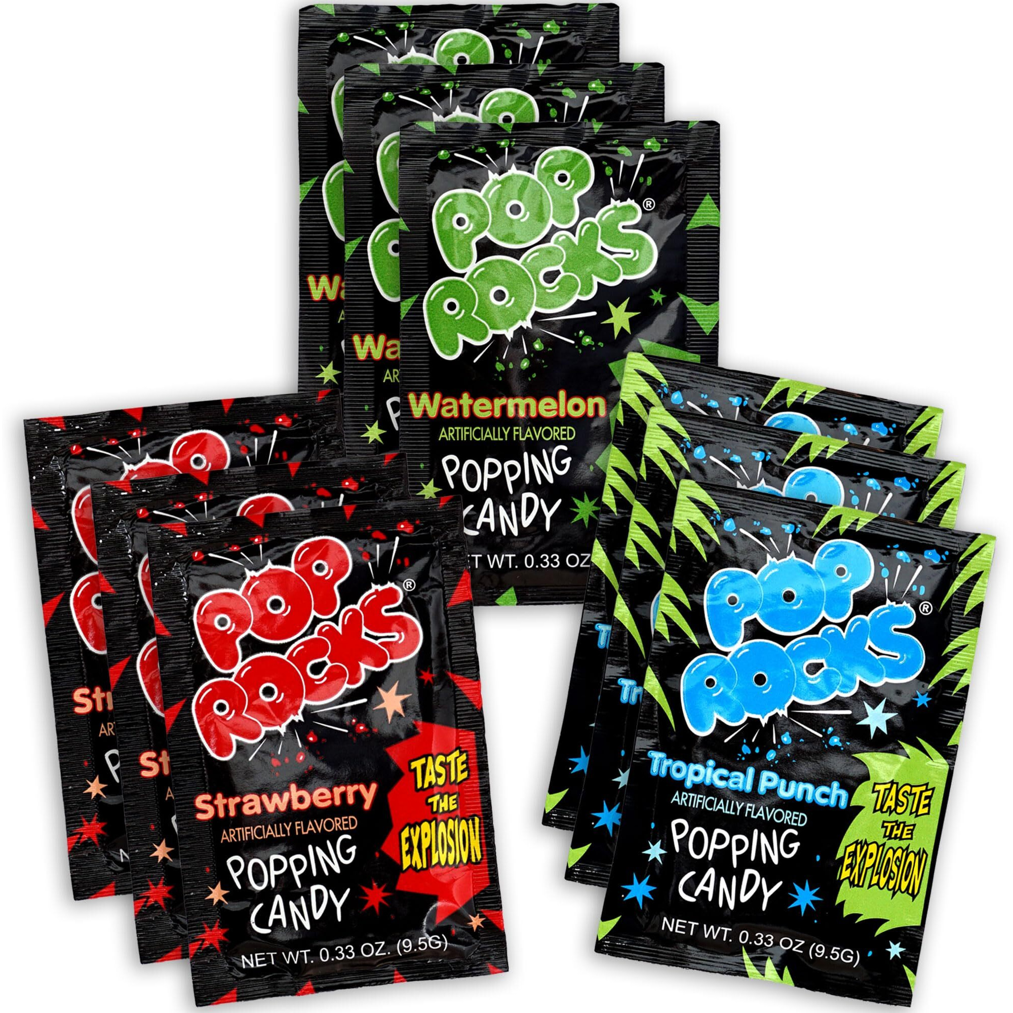 The Hampton Candy Company Pop Rocks Candy 9 Pack, 3 Flavors Of Each - Watermelon, Strawberry, Tropical Punch
