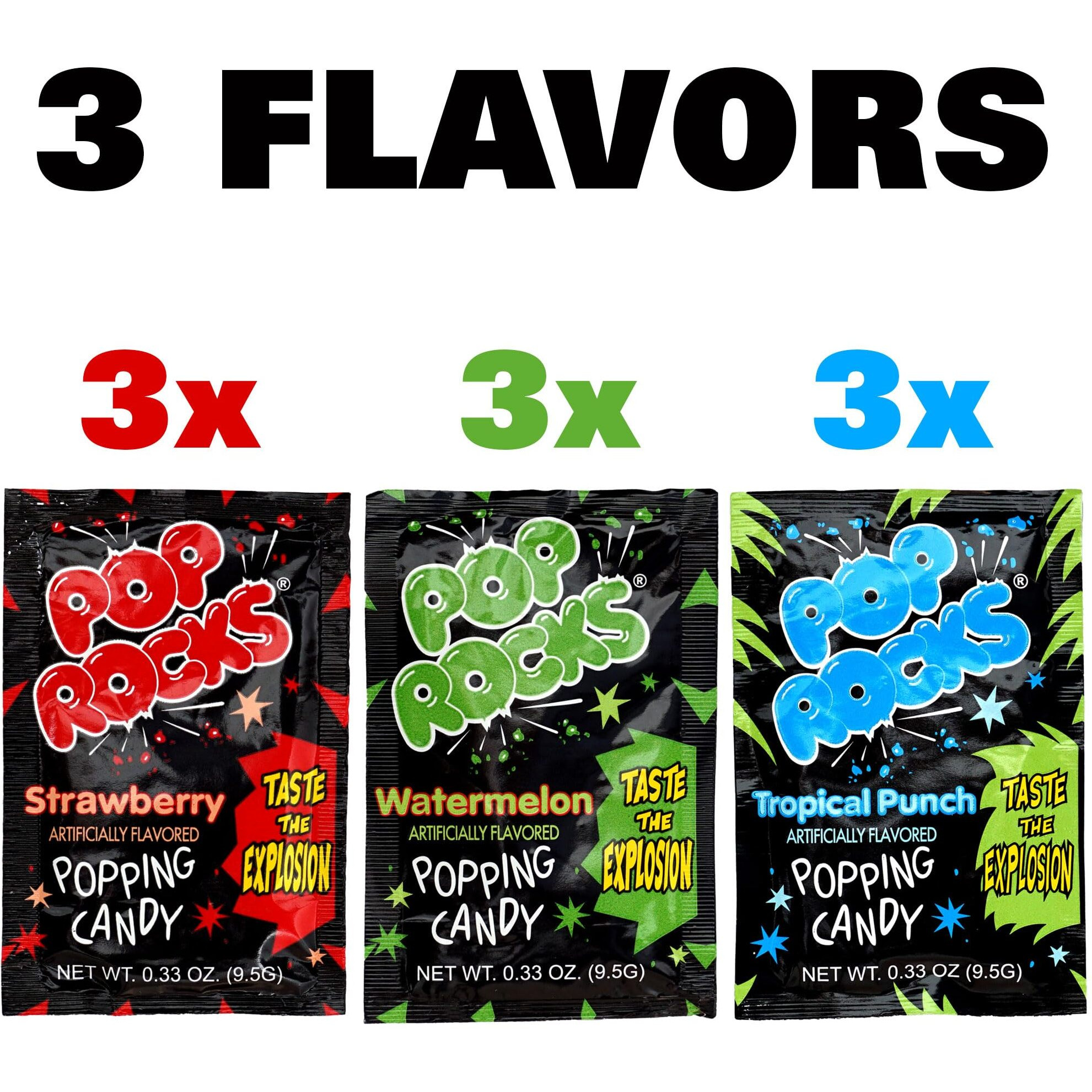 The Hampton Candy Company Pop Rocks Candy 9 Pack, 3 Flavors Of Each - Watermelon, Strawberry, Tropical Punch
