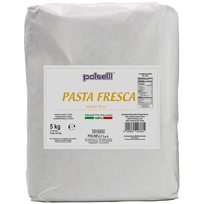 Fresh Pasta Flour, 100% Soft Wheat, 5 Kg (11 Lbs) Tipo 00, Bread Machine Or Handmade Pasta, For Bread, Gnocchi, Product Of Italy, Polselli