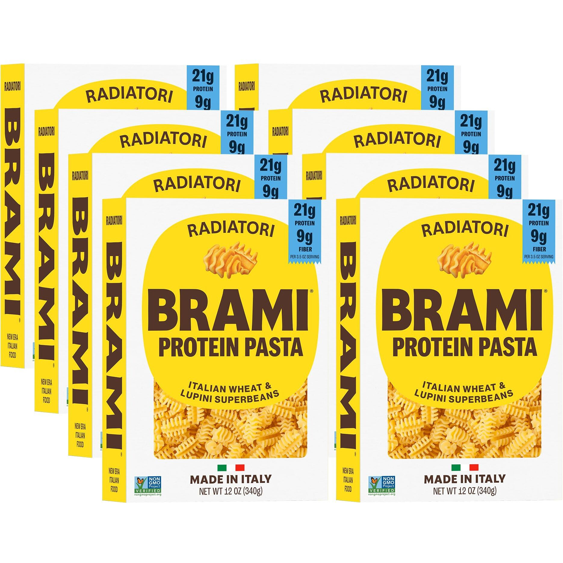 Brami 8 Pack Radiatori Italian Protein Pasta | Low Carb | High Fiber | High Protein | Non-Gmo | Keto | Made In Italy | Dry Pasta | Semolina Pasta | Fortified With Heart Healthy Lupini Beans | 12Oz