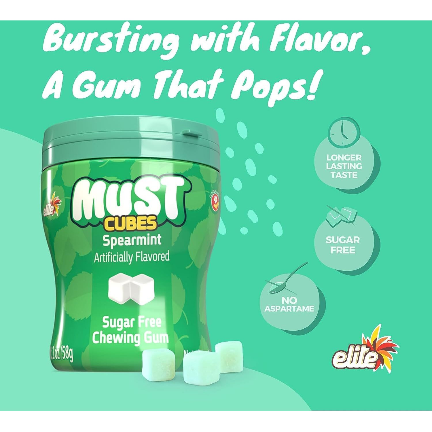 Elite, Must, Sugar Free, Spearmint Gum Cubes, 2Oz (6 Pack)