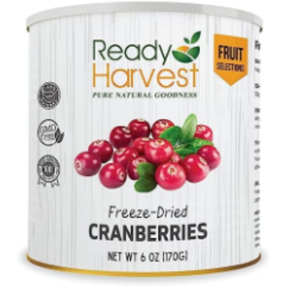 Ready Harvest Cranberries Dried Fruit Freeze-Dried Fruit, Unsweetened, Freeze-Dried Food Pantry Staples Survival Food, Bug Out Bag Backpack, Camping Essentials, 10 Can | 25-Year Shelf Life 170G