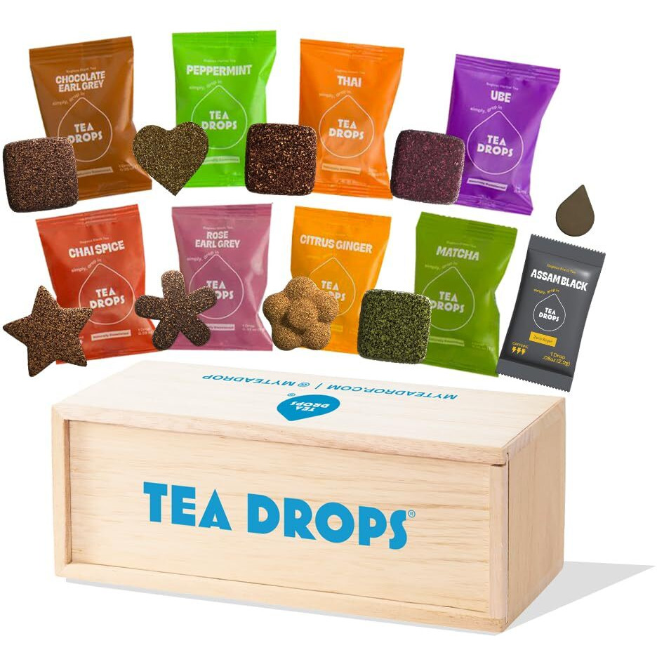 Tea Drops Gift Set - 9 Organic Loose Leaf Tea Samplers (Chai, Earl Grey, Citrus, Ginger, Rose, Matcha, Peppermint, Ube, Assam Thai)