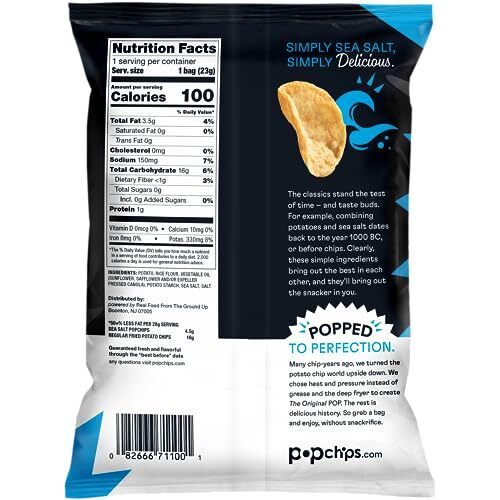 Popchips Sea Salt Potato Chips Single Serve 0.8 Ounce (Pack Of 24) , F-Ar-71100