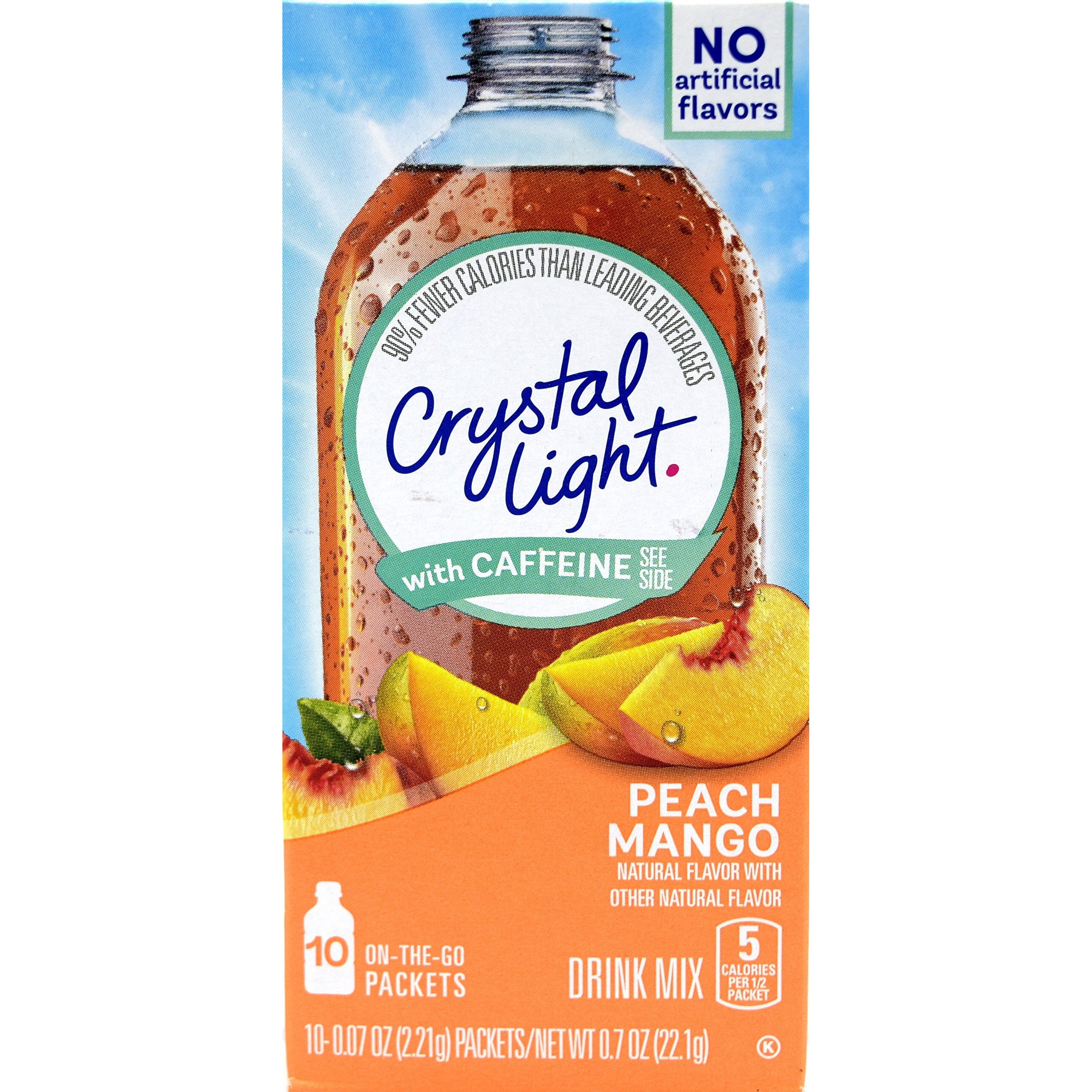 Crystal Light On The Go Peach Mango With Caffeine Drink Mix, 10-Packet Box (Pack Of 25)
