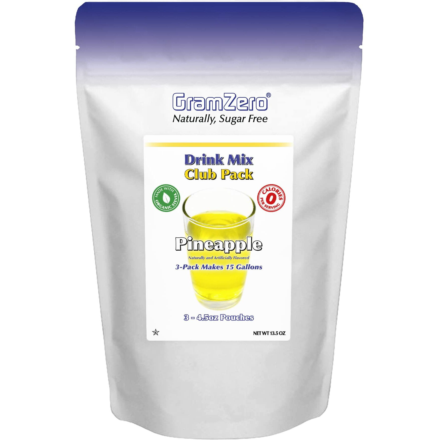 Gramzero Pineapple Zero Calorie Sugar Free Drink Mix, Great For Nutrition Club Loaded Teas, Stevia Sweetened