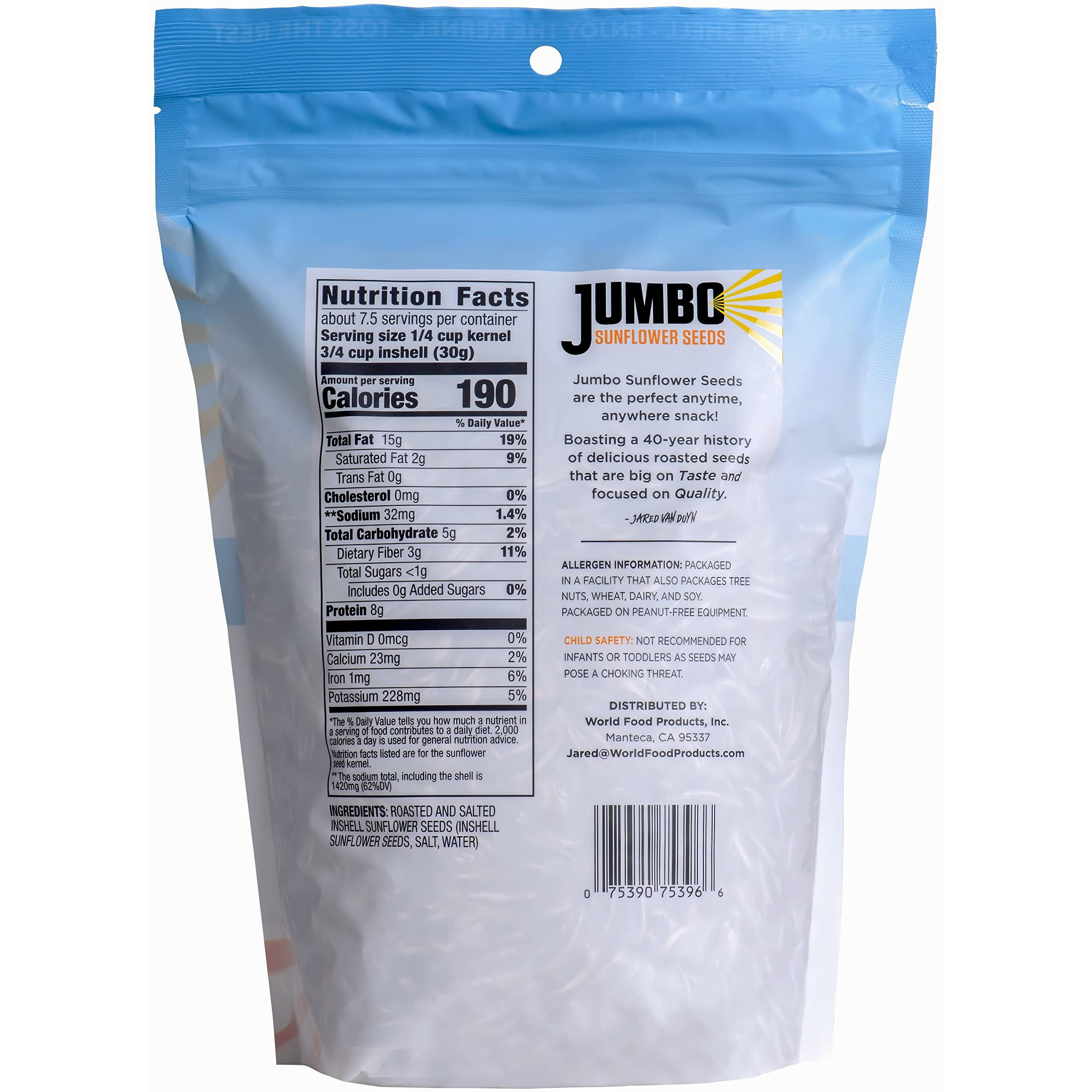 Jumbo Sunflower Seeds, Original, 16-Ounce (Pack Of 6)