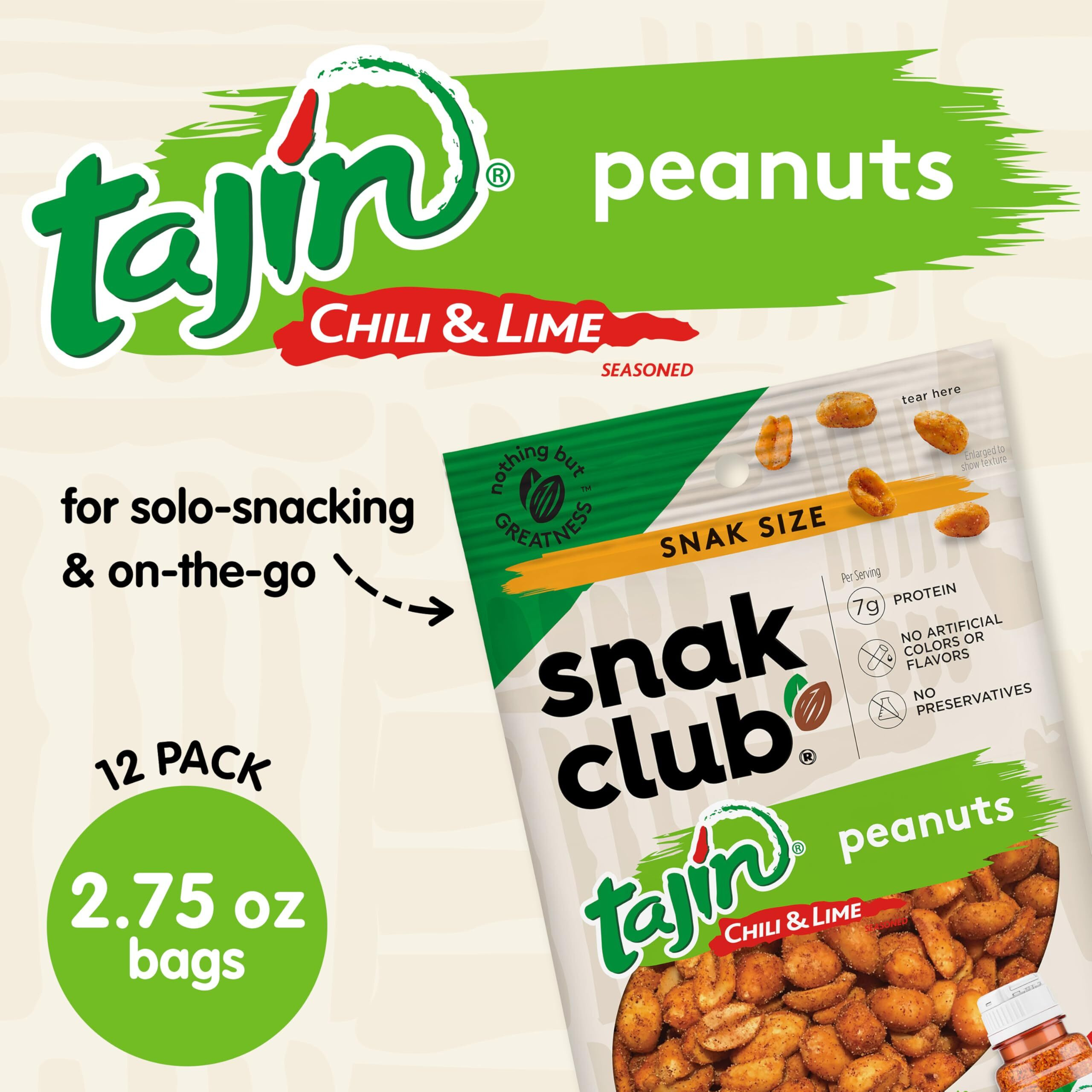 Snak Club Tajin Peanuts, Roasted Nuts With Chili And Lime Seasoning, Mild, Gluten-Free, Kosher Snacks, No Artificial Colors Or Flavors, Low Cholesterol, 2.75 Oz Snack Bags, 12 Pack