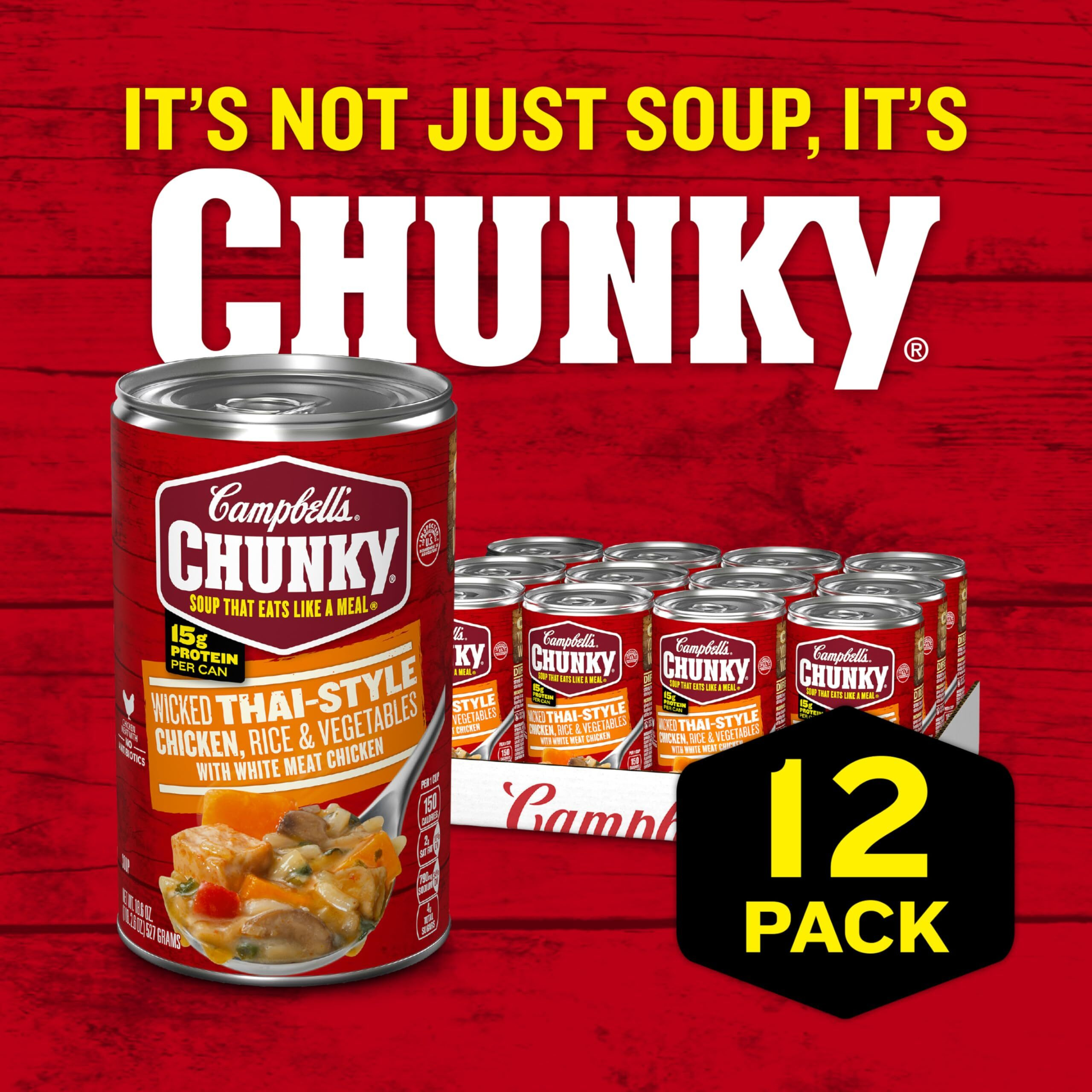 Campbell's Chunky Soup, Wicked Thai-Style Chicken With Rice And Vegetables Soup, 18.6 Oz (Pack Of 12)