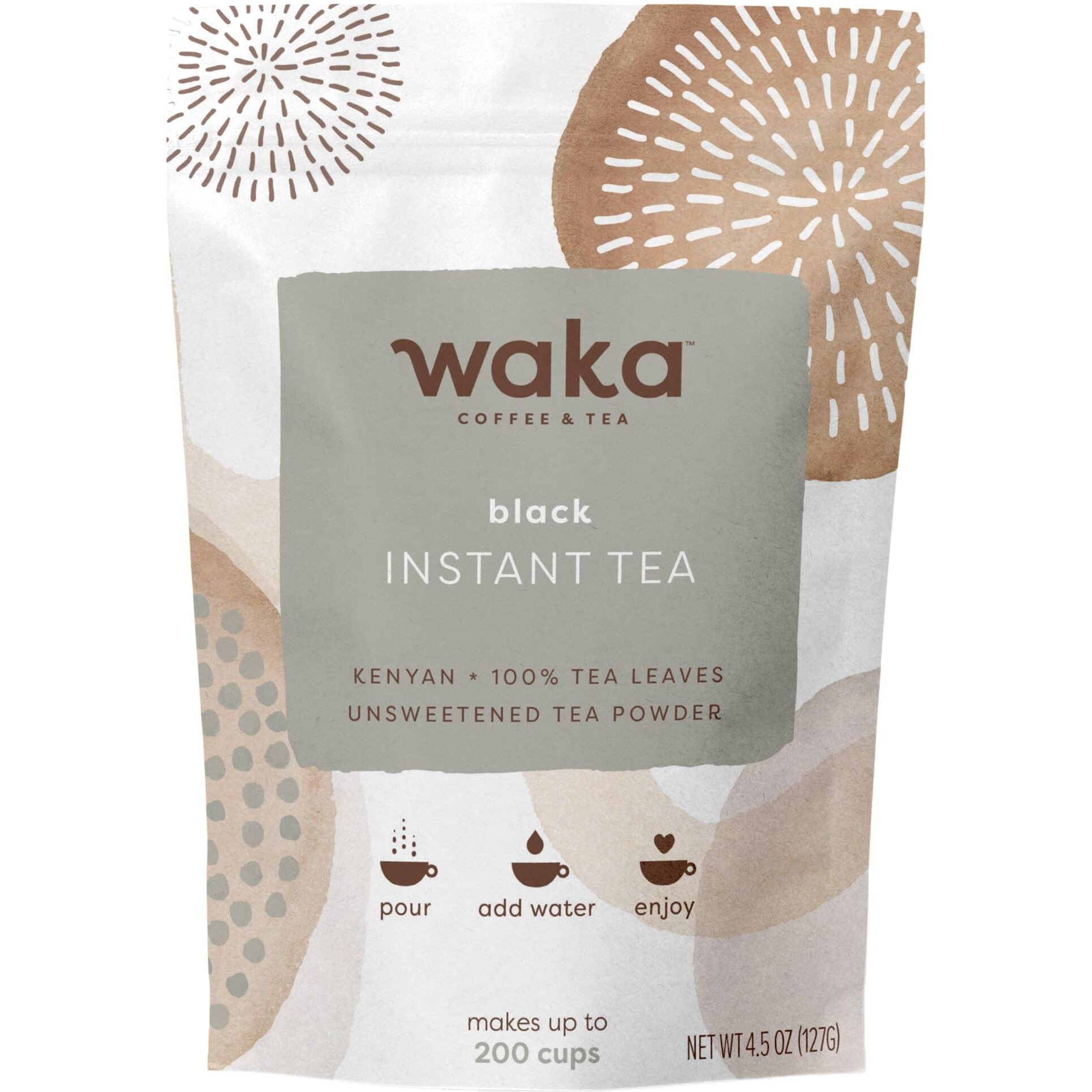 Waka Instant Black Tea Mix, Kenyan - 100% Tea Leaves, No Additives, Unsweetened Tea Powder In Bulk Pouch - Easy Quick Hot And Iced Teas, Up To 200 Cups (4.5Oz)