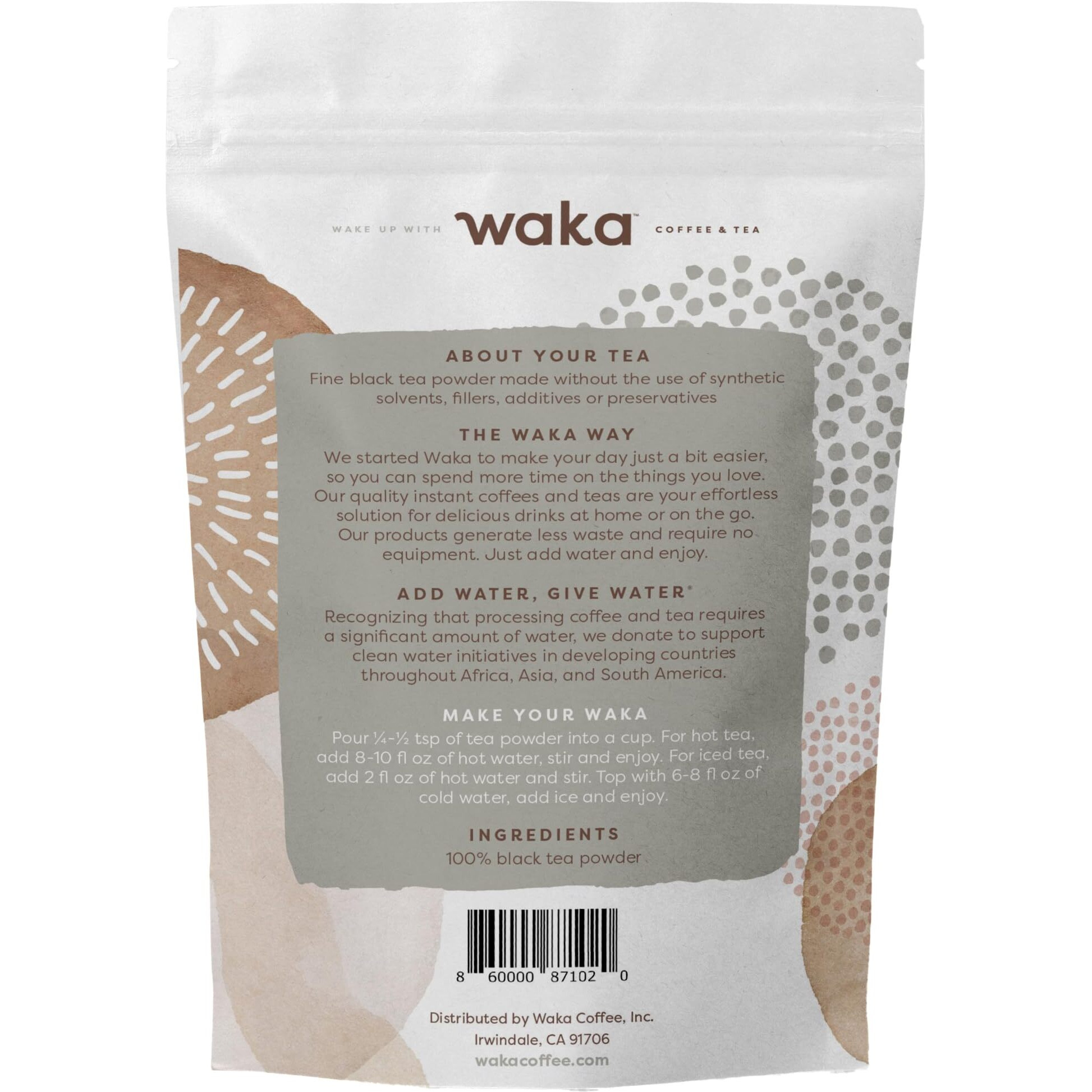 Waka Instant Black Tea Mix, Kenyan - 100% Tea Leaves, No Additives, Unsweetened Tea Powder In Bulk Pouch - Easy Quick Hot And Iced Teas, Up To 200 Cups (4.5Oz)