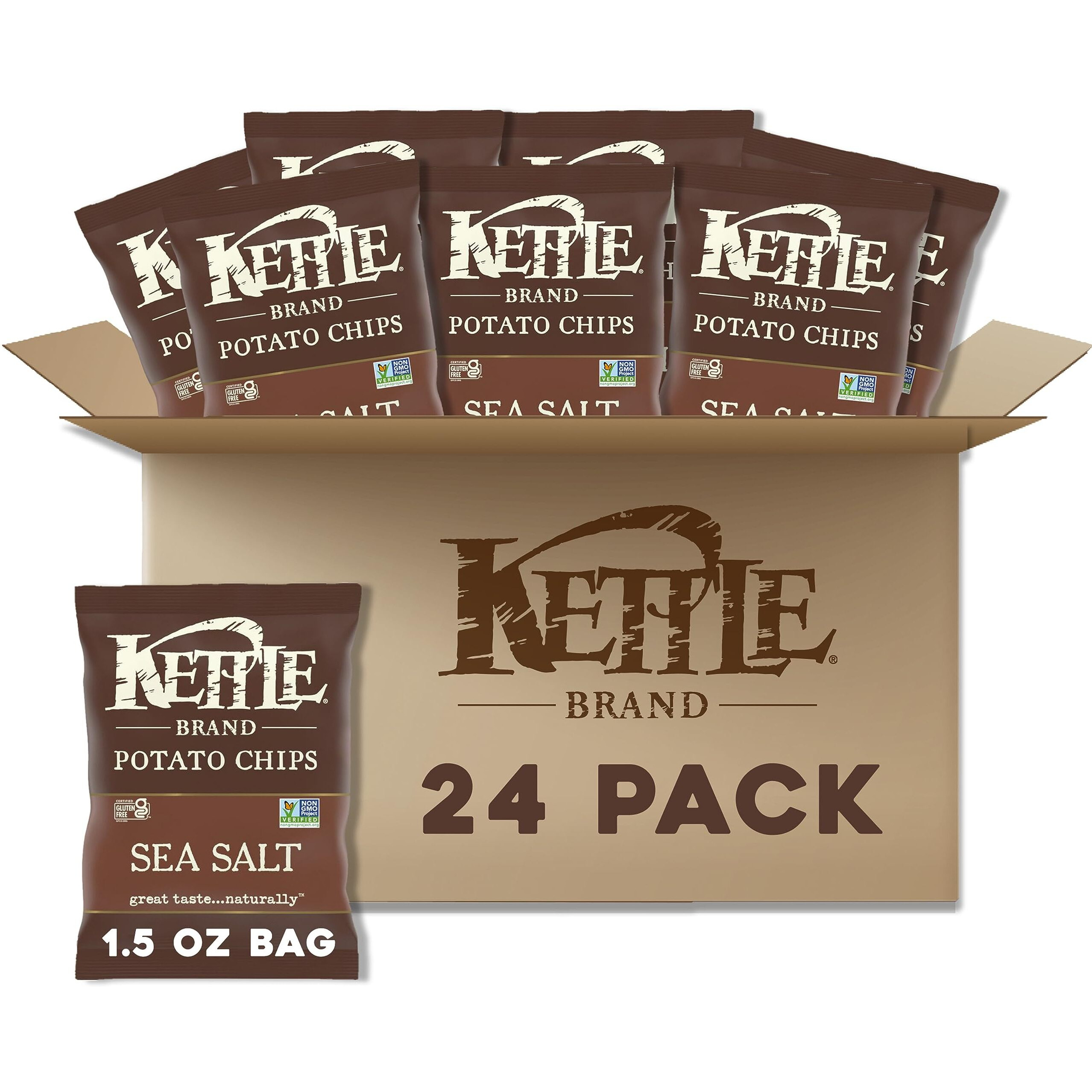 Kettle Brand Potato Chips, Sea Salt Kettle Chips, Snack Bag 1.5 Oz (Pack Of 24)
