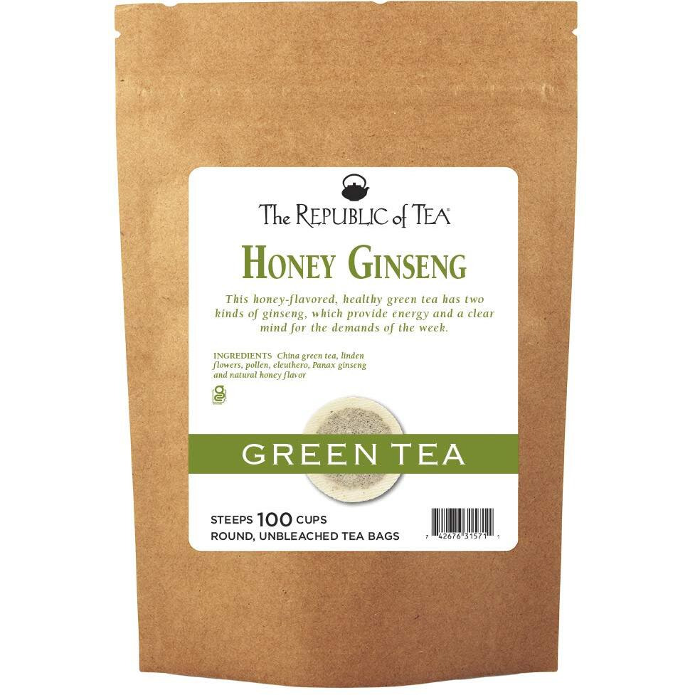 The Republic Of Tea Honey Ginseng Green Super Refill, 100 Tea Bags
