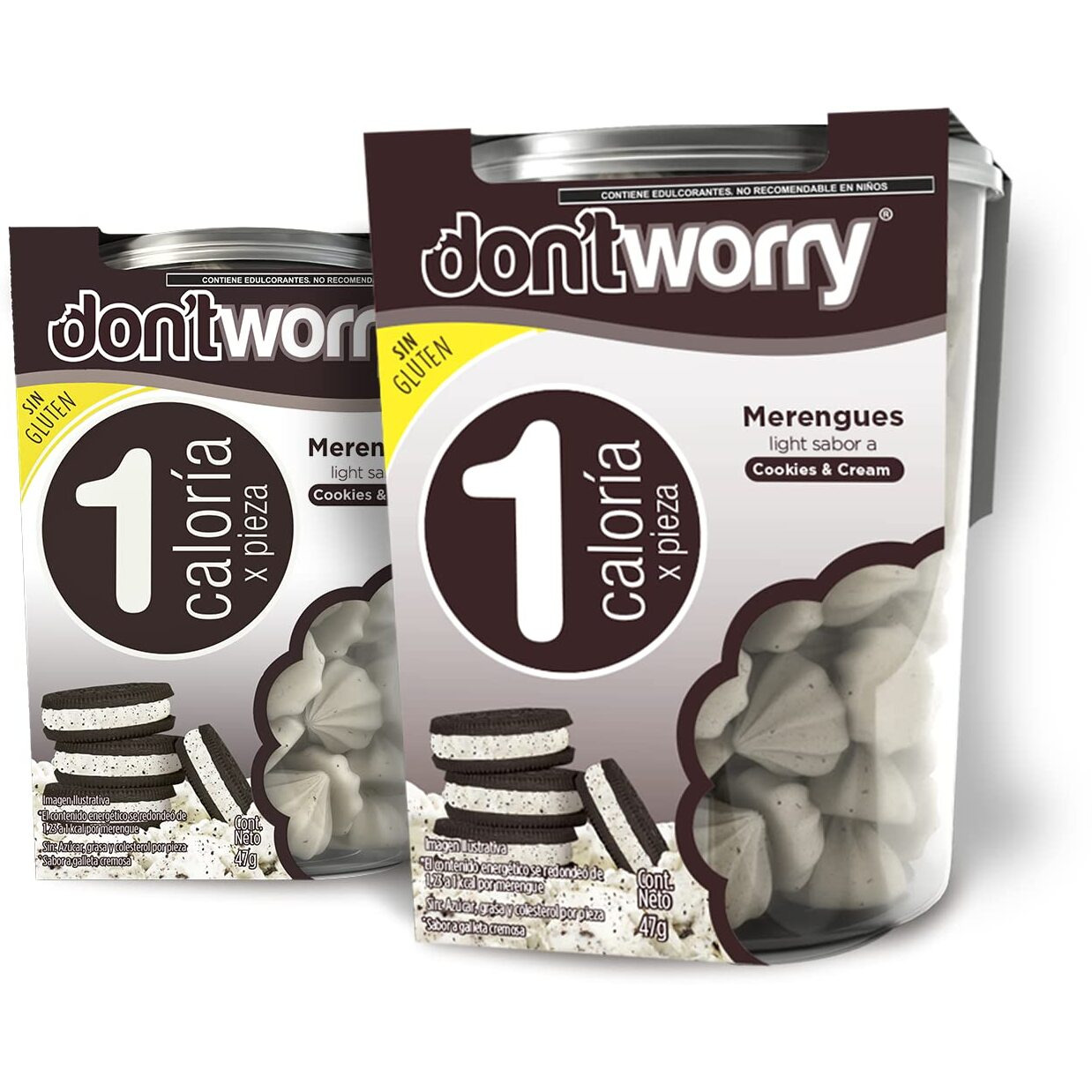 Don'T Worry Meringue Cookies Keto Friendly | Cookies And Cream | 2 Pack | Only 1 Calorie Per Piece | Healthy Candy, Gluten Free Snacks, Low Carb, Low Sugar, Low Calories