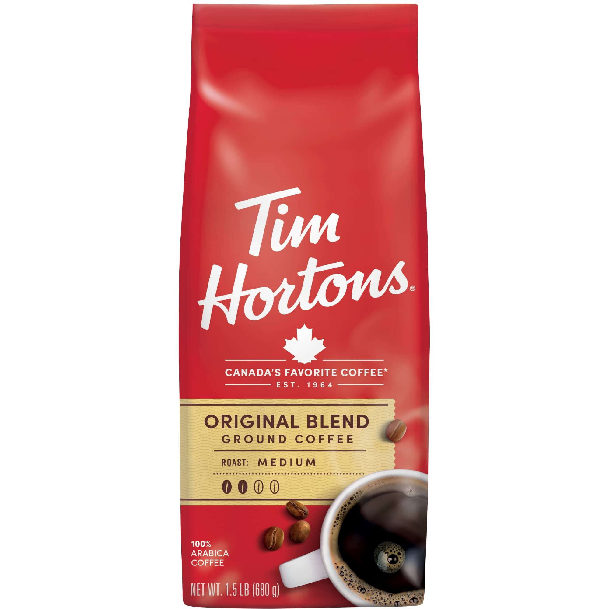 Tim Hortons Original Blend, Medium Roast Ground Coffee, Made With 100% Arabica Beans, 24 Ounce Bag