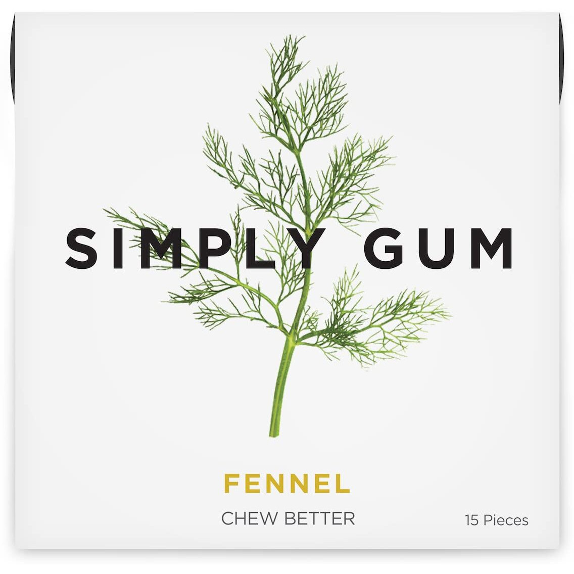 Simply Gum | Fennel | Plant- Based Chewing Gum | Pack Of Six (90 Pieces Total) | Synthetic Plastic Free + Aspartame Free + Non Gmo