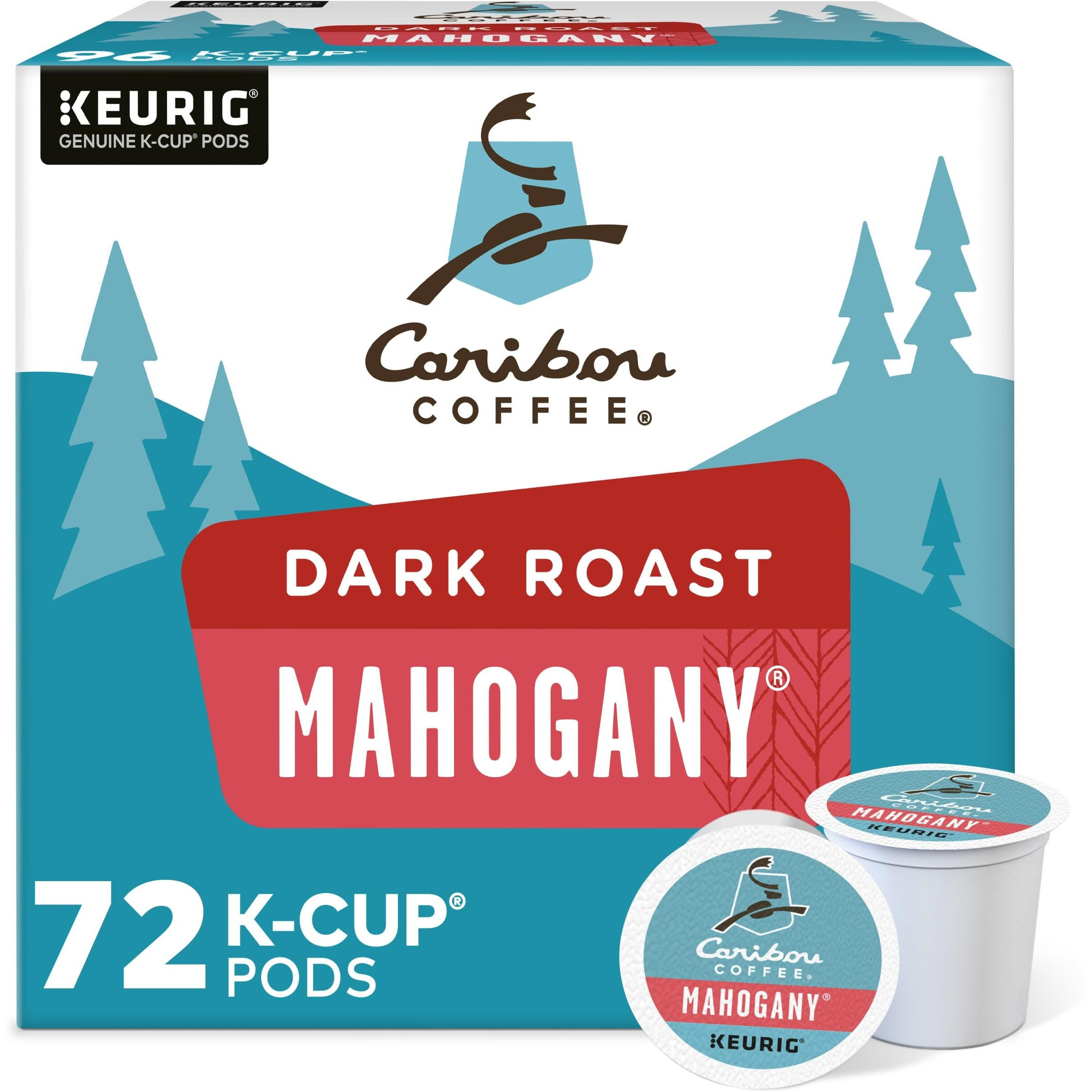 Caribou Coffee Mahogany, Single-Serve Keurig K-Cup Pods, Dark Roast Coffee, 72 Count