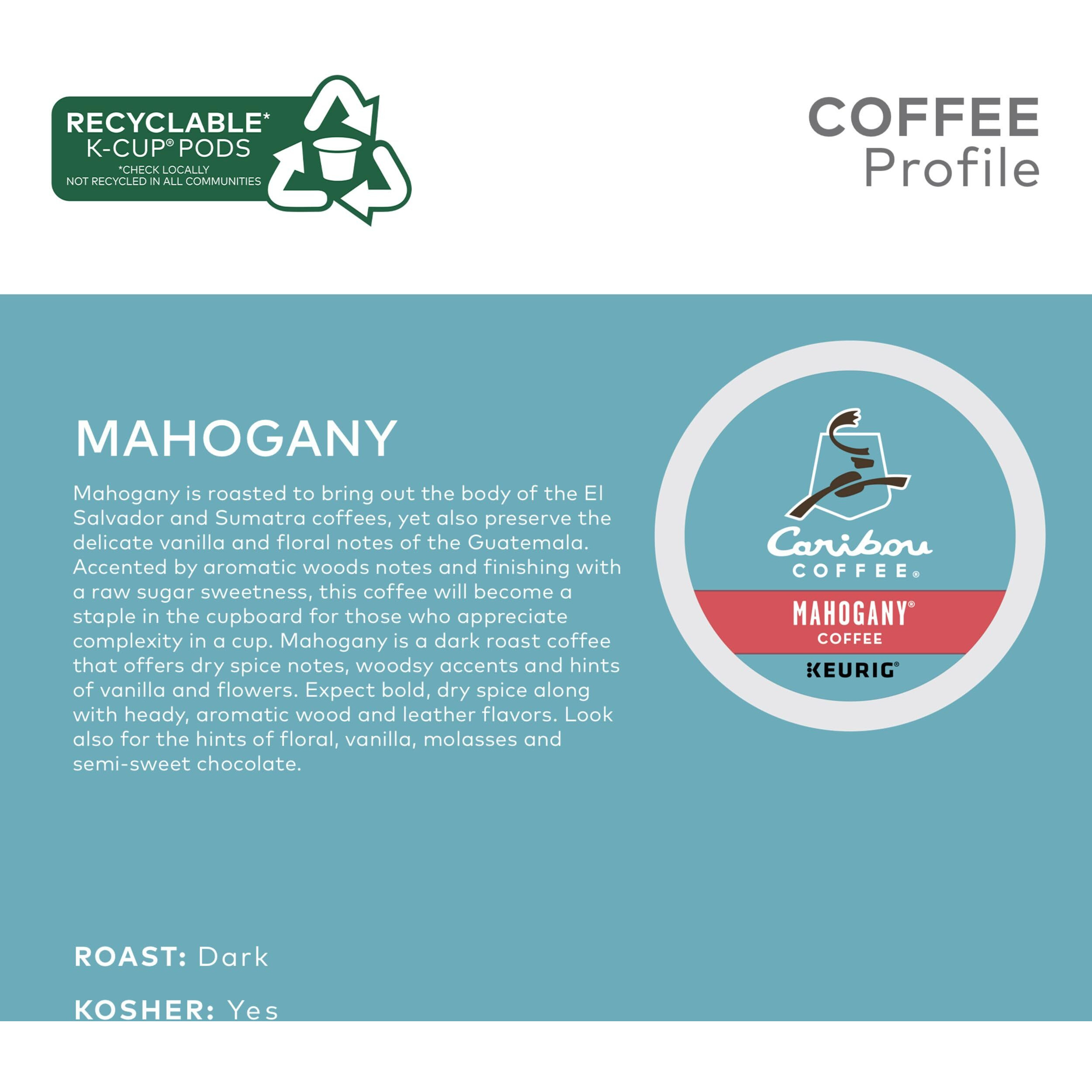 Caribou Coffee Mahogany, Single-Serve Keurig K-Cup Pods, Dark Roast Coffee, 72 Count