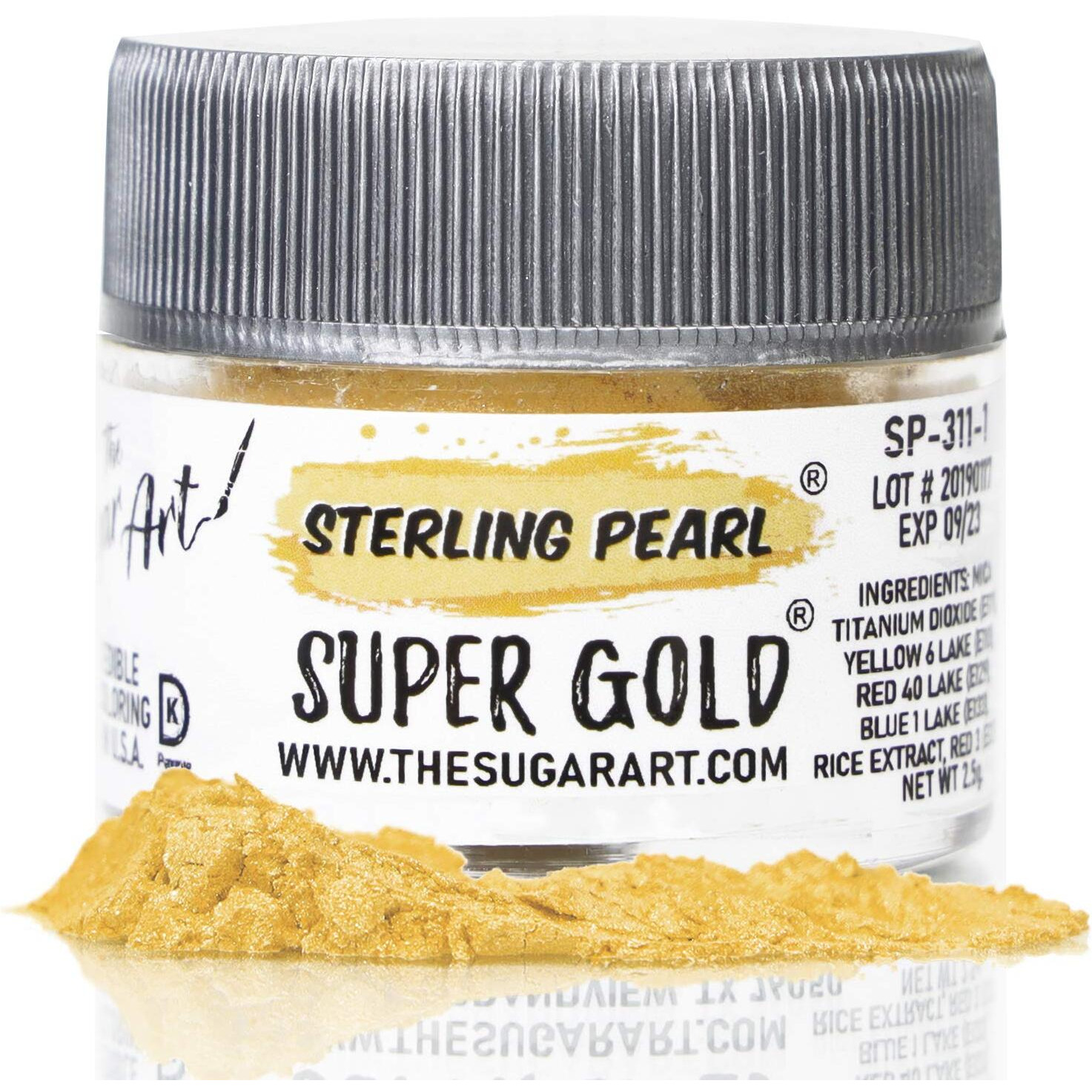 The Sugar Art - Sterling Pearl - Edible Shimmer Powder For Decorating Cakes, Cupcakes, Cake Pops, & More - Dust On Shine & Luster To Sweets - Kosher, Food-Grade Coloring - Super Gold - 2.5 Grams