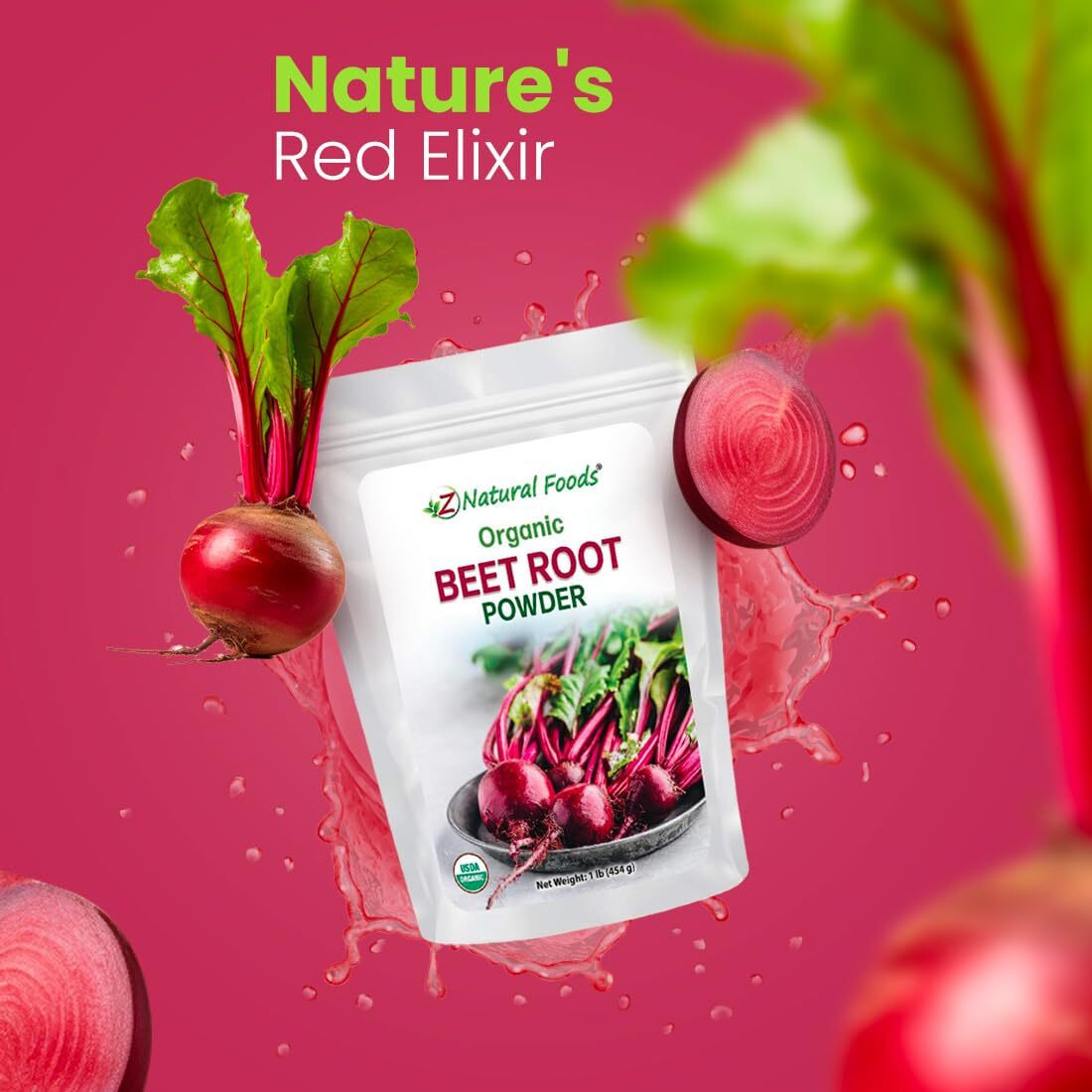 Z Natural Foods Organic Beetroot Powder, Nutrient-Packed Red Superfood Powder, Perfect For Smoothies, Juice, Drinks, And Recipes, Vegan, Non-Gmo, Gluten-Free, 1 Lb