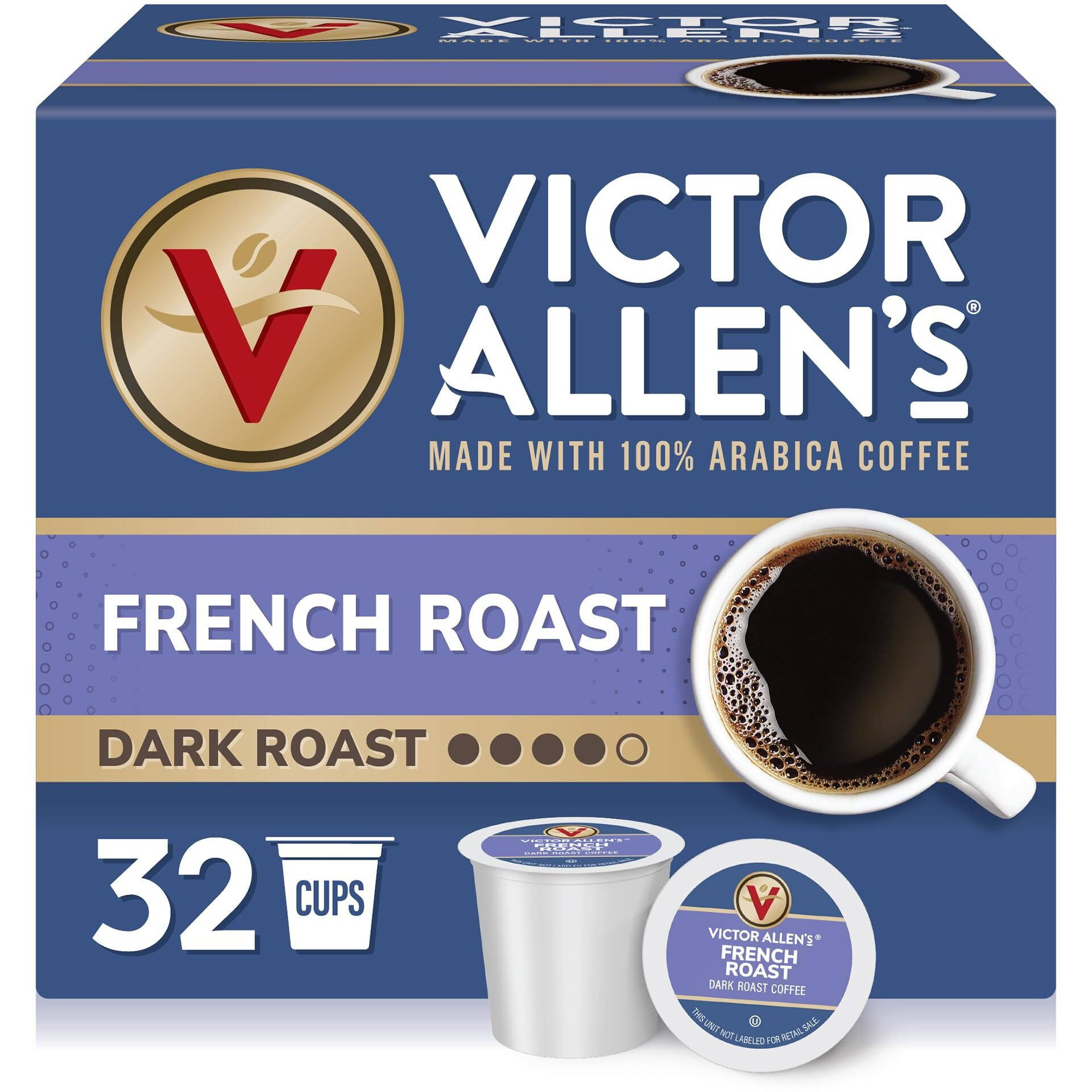 Victor Allen's Coffee French Roast, Dark Roast, 32 Count, Single Serve Coffee Pods For Keurig K-Cup Brewers
