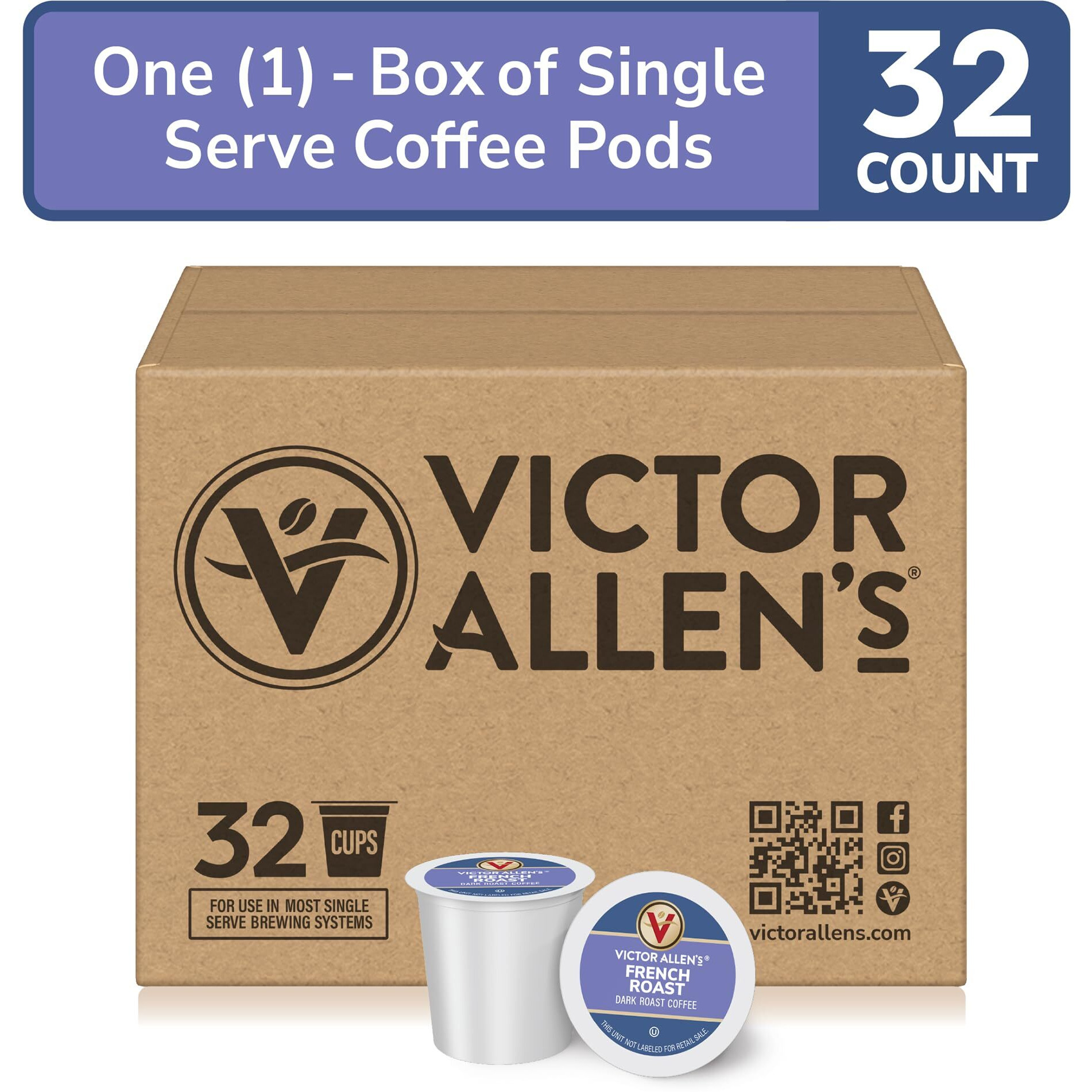 Victor Allen's Coffee French Roast, Dark Roast, 32 Count, Single Serve Coffee Pods For Keurig K-Cup Brewers