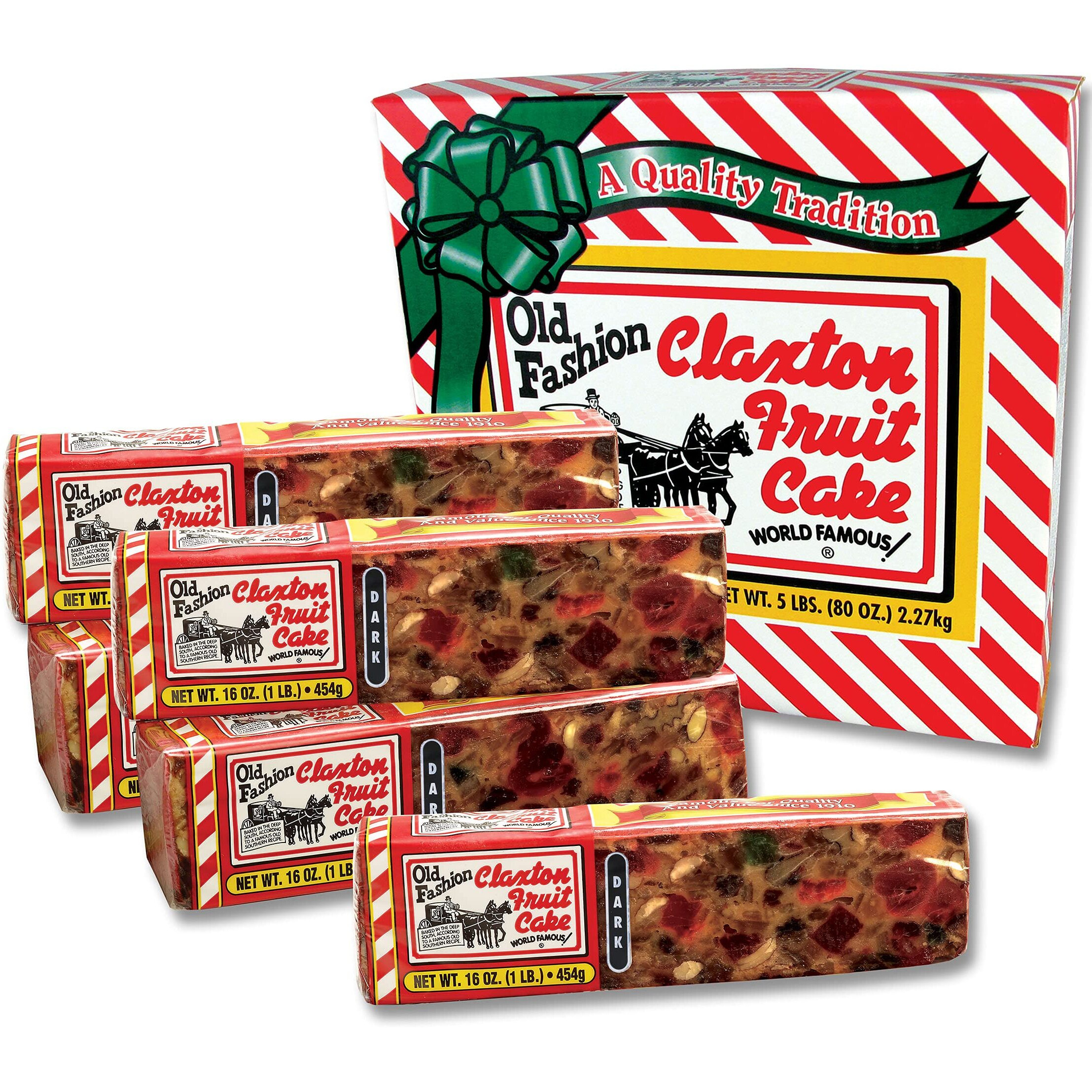 Old Fashion Claxton Fruit Cake - 5-1 Lb. Dark Recipe - Each Cake Individually Wrapped For Freshness In Our Signature Claxton Carton
