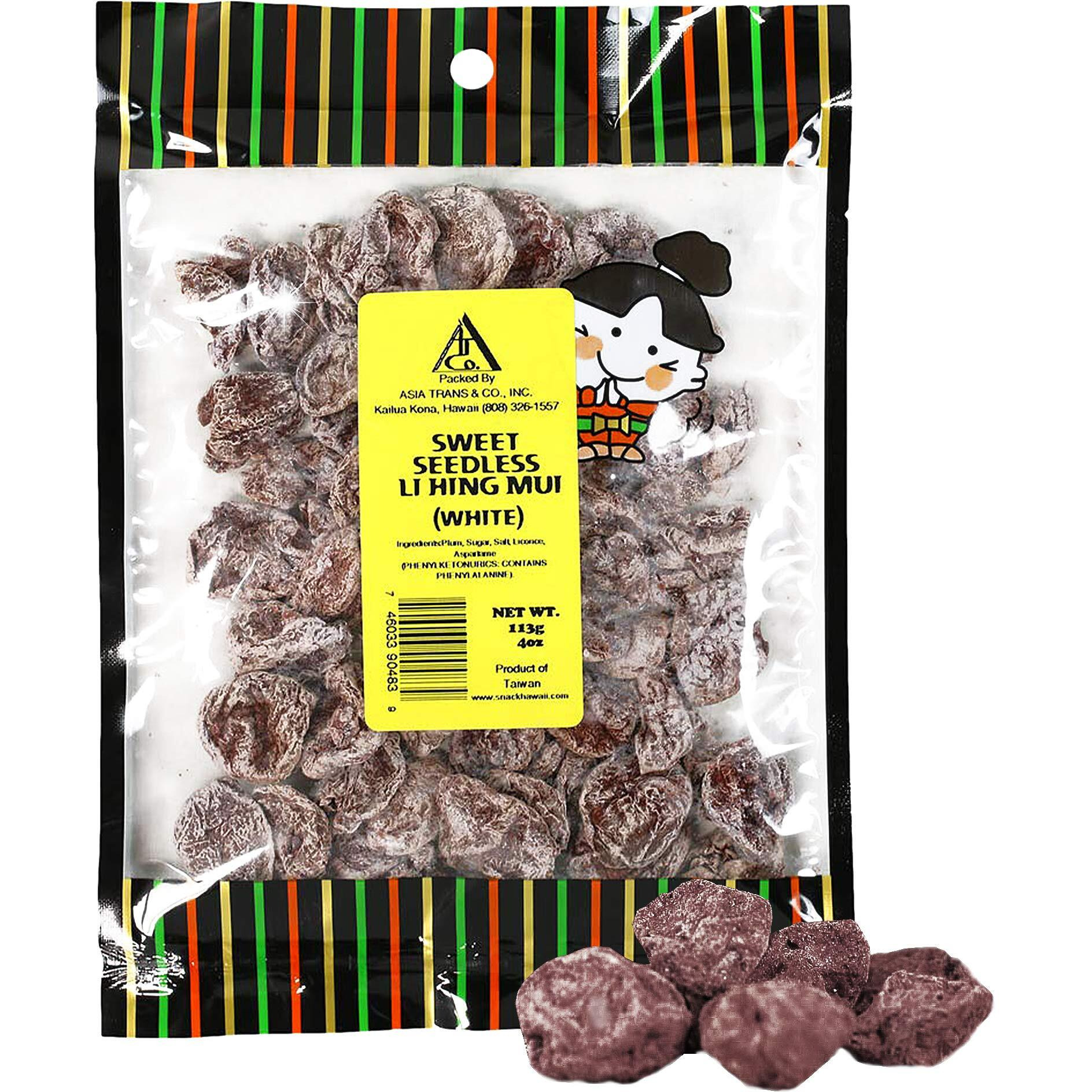 Asia Trans Sweet Seedless Li Hing Mui Crack Seed Plums | Hawaiian Favorite | Naturally Sweet Dried Asian Plum Candy (4 Oz)