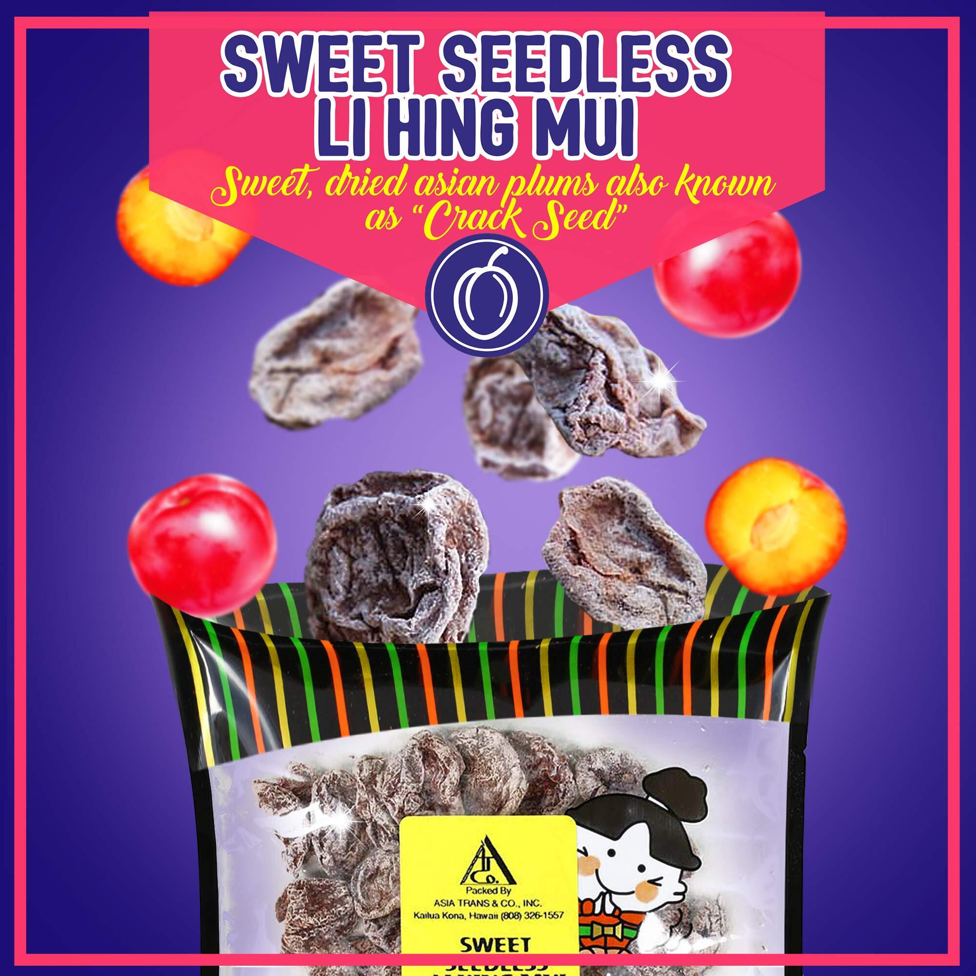 Asia Trans Sweet Seedless Li Hing Mui Crack Seed Plums | Hawaiian Favorite | Naturally Sweet Dried Asian Plum Candy (4 Oz)