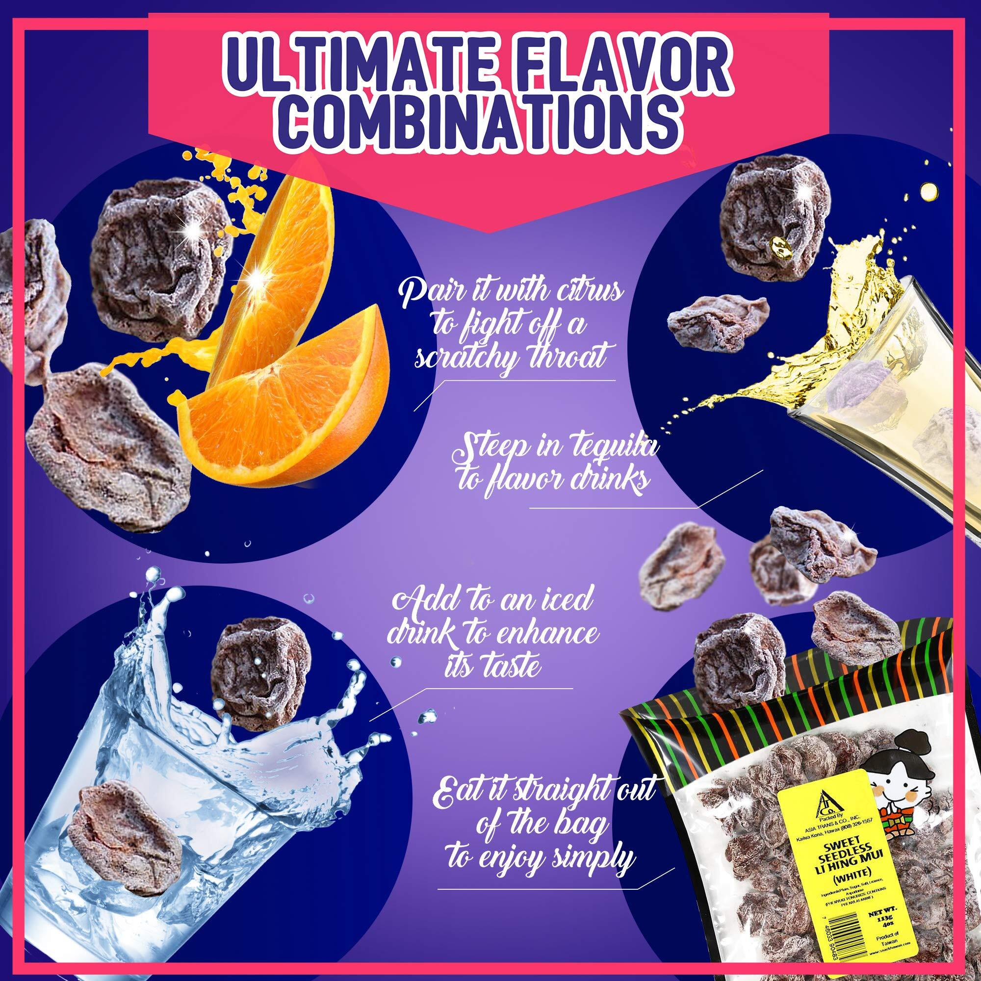 Asia Trans Sweet Seedless Li Hing Mui Crack Seed Plums | Hawaiian Favorite | Naturally Sweet Dried Asian Plum Candy (4 Oz)