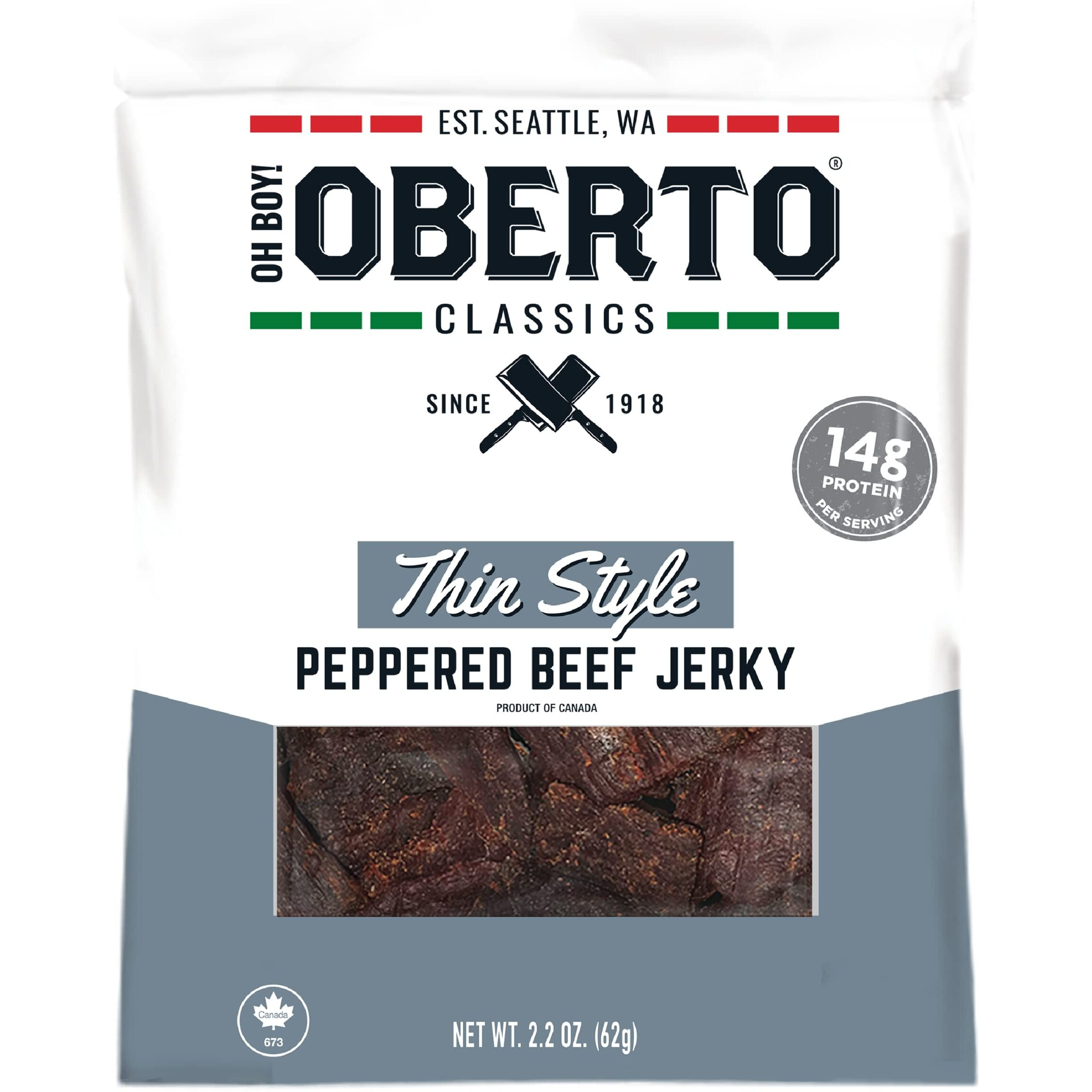 Oh Boy Oberto Classics Thin Style Peppered Beef Jerky, 2.2 Ounce (Pack Of 8)