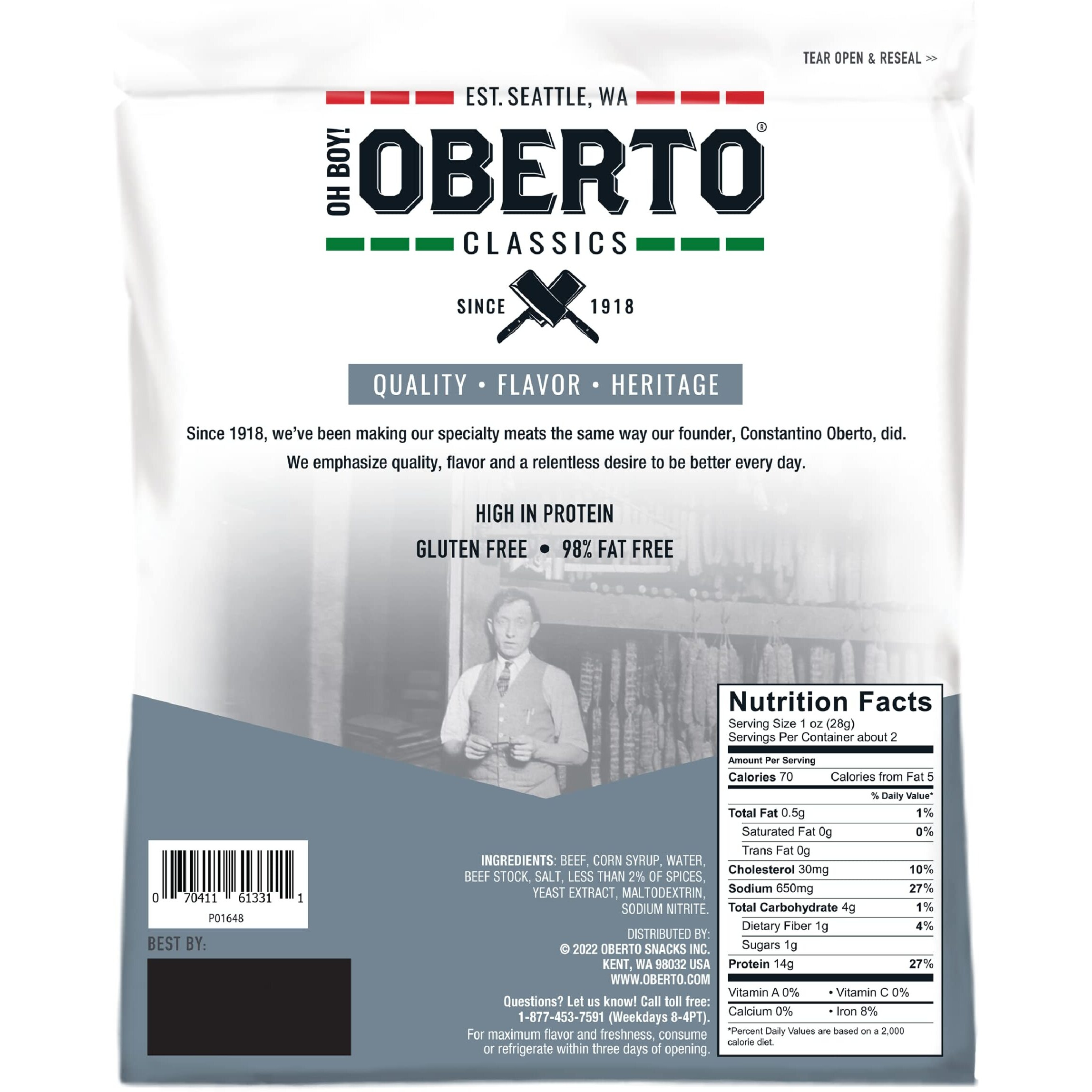 Oh Boy Oberto Classics Thin Style Peppered Beef Jerky, 2.2 Ounce (Pack Of 8)
