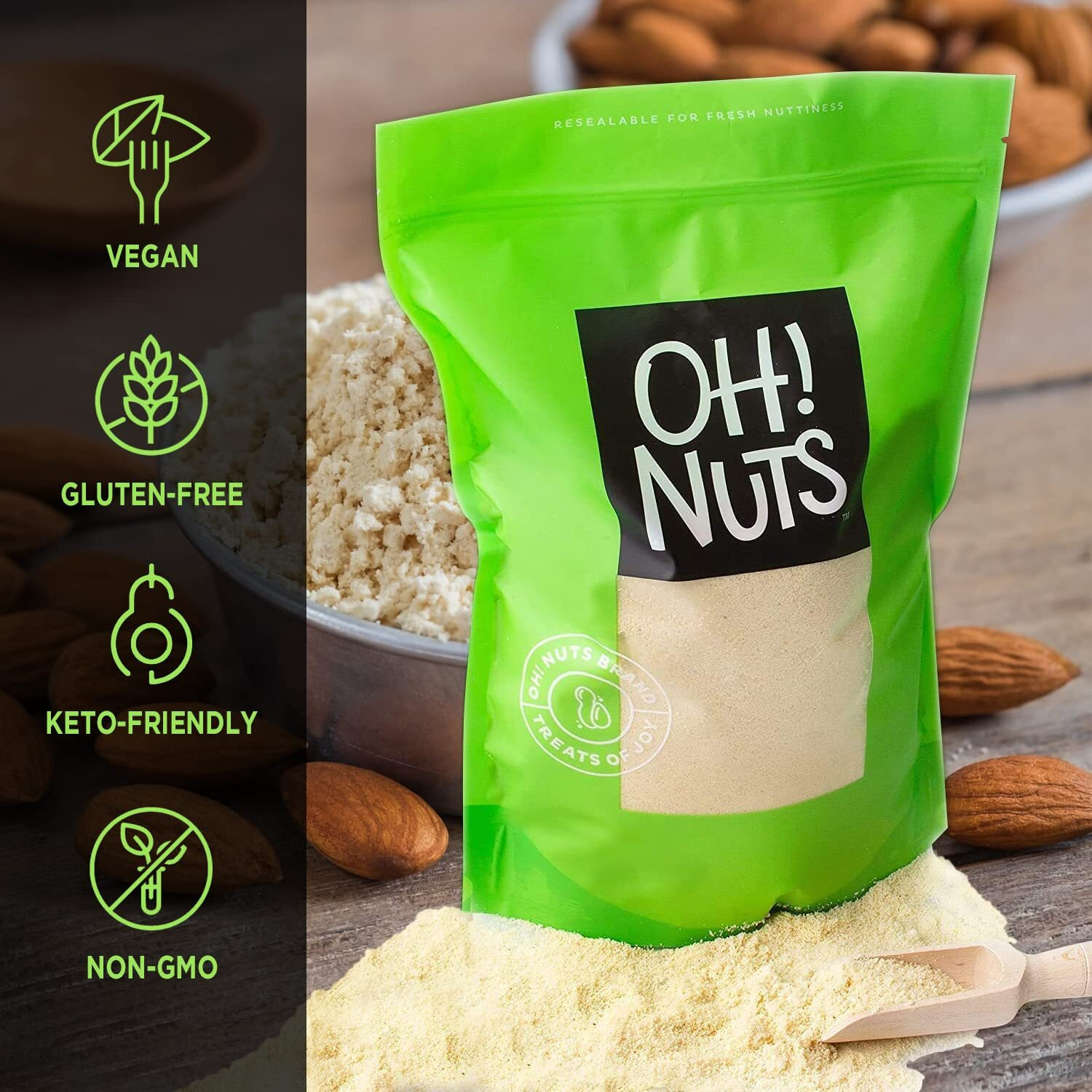 Oh Nuts Blanched Almond Flour | All-Natural Wheat Substitute For Baking Delights Desserts Macarons, Marzipan | All-Purpose Kosher, Vegan, Paleo And Keto Friendly Diets, Gluten-Free (5.0 Pounds)