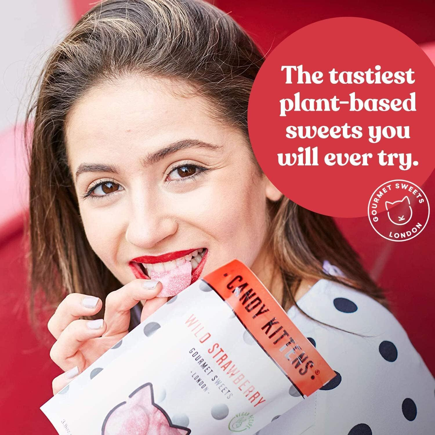 Candy Kittens New Flavor Vegan Gummy Candy 4.4Oz (Wild Strawberry, 2 Pack)