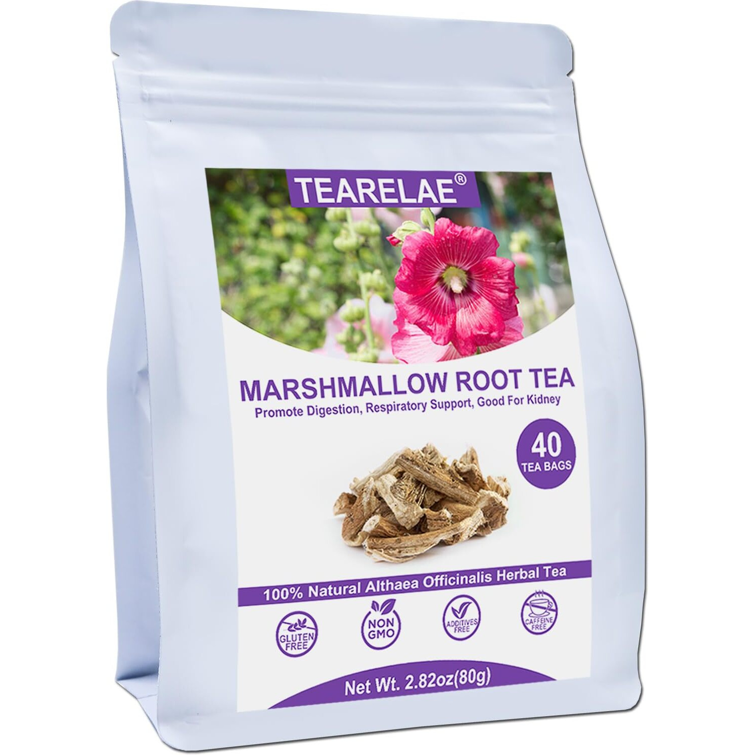 Tearelae - Marshmallow Root Tea Bags - 2G X 40 Count - Premium Natural Cut & Sifted Althaea Officinalis - Non-Gmo - Caffeine-Free - Support Digestion & Respiratory