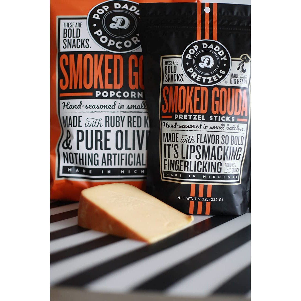 Pop Daddy Flavored Pretzels Sticks | Healthy Gourmet Pretzels Snacks | 7.5Oz Individual Bags | 3 Pack | Smoked Gouda