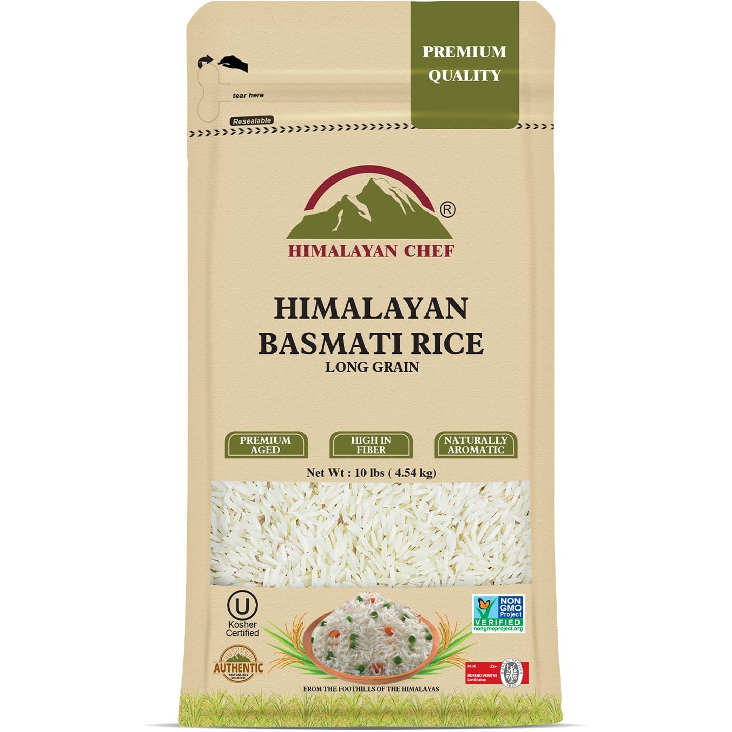 Himalayan Chef Basmati Rice,Extra Long Grain Rice Fluffy Quick Cooking Aromatic - 10 Lbs.(Packaging May Vary)